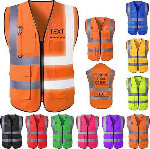 Miniatura 8 de Chaleco de seguridad personalizado para hombre, ropa de trabajo de protección de alta visibilidad, 5 bolsillos, clase 2 con tira reflectante