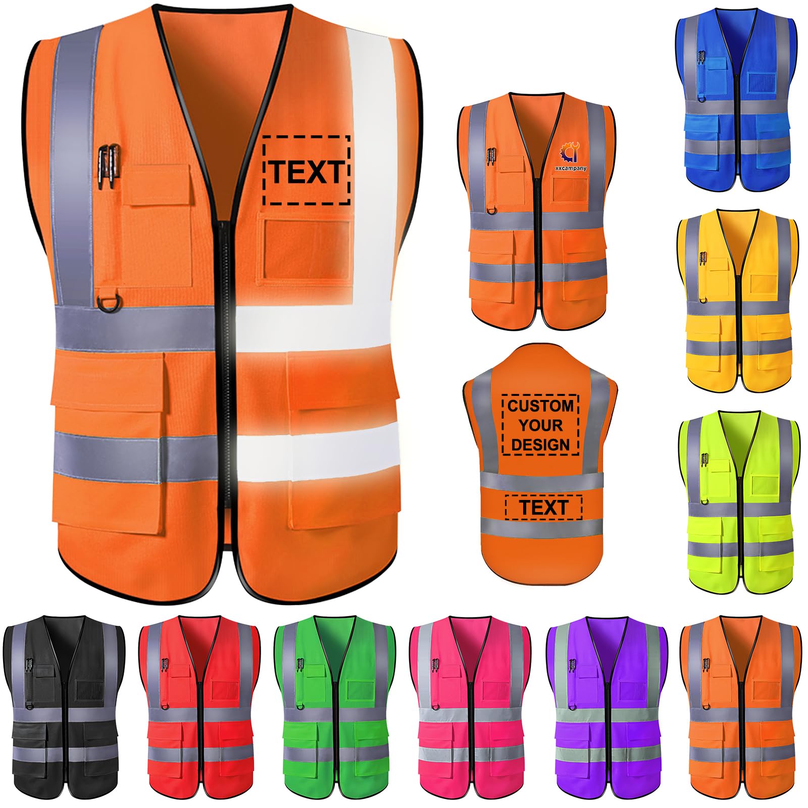 Custom Safety Vest for Men High Visibility Protective Workwear 5 Pockets Class 2 With Reflective Strip