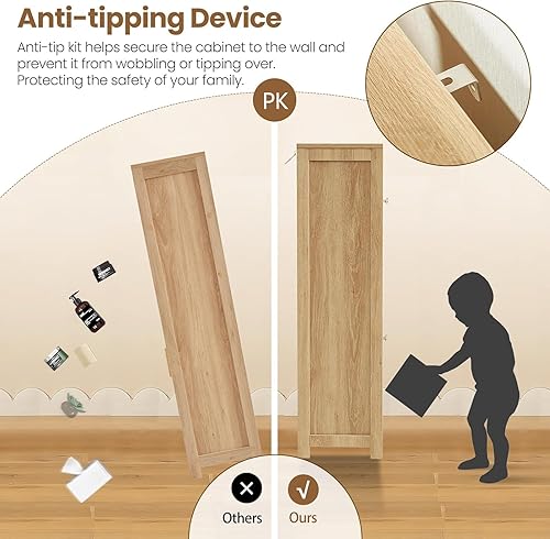 Miniatura 6 de Iwell Gabinete de almacenamiento, armario de ratán con 4 puertas de ratán y estante ajustable, gabinete de piso de baño para sala de estar, entrada,