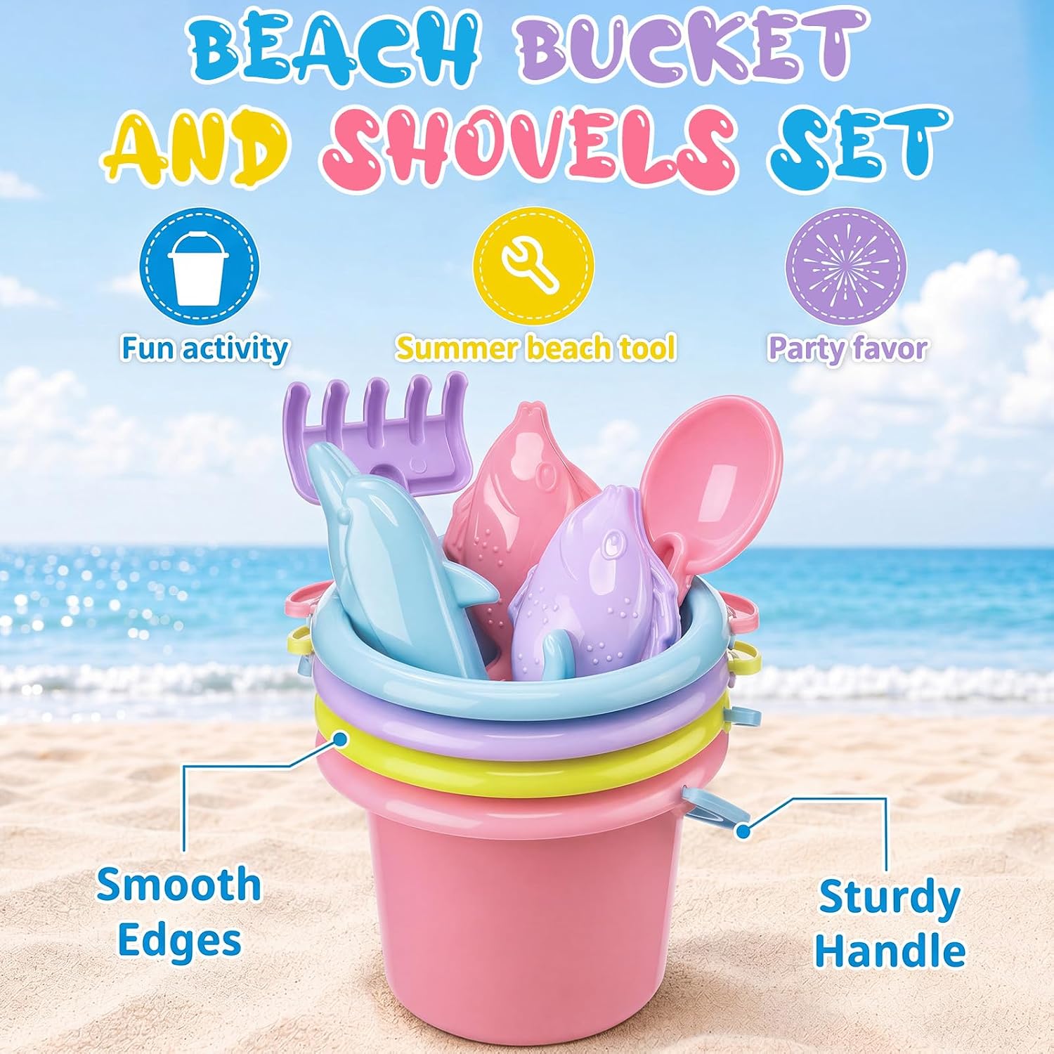 Jexine 96pcs Pastel Beach Party Favors for Kid 24 Set 3.54" Sand Buckets and Shovels for Bucket Party Favor Sand Box Play Set and Mini Beach Pail Includes Shovel, Rake, Scoop Summer Outdoor Toys image 4