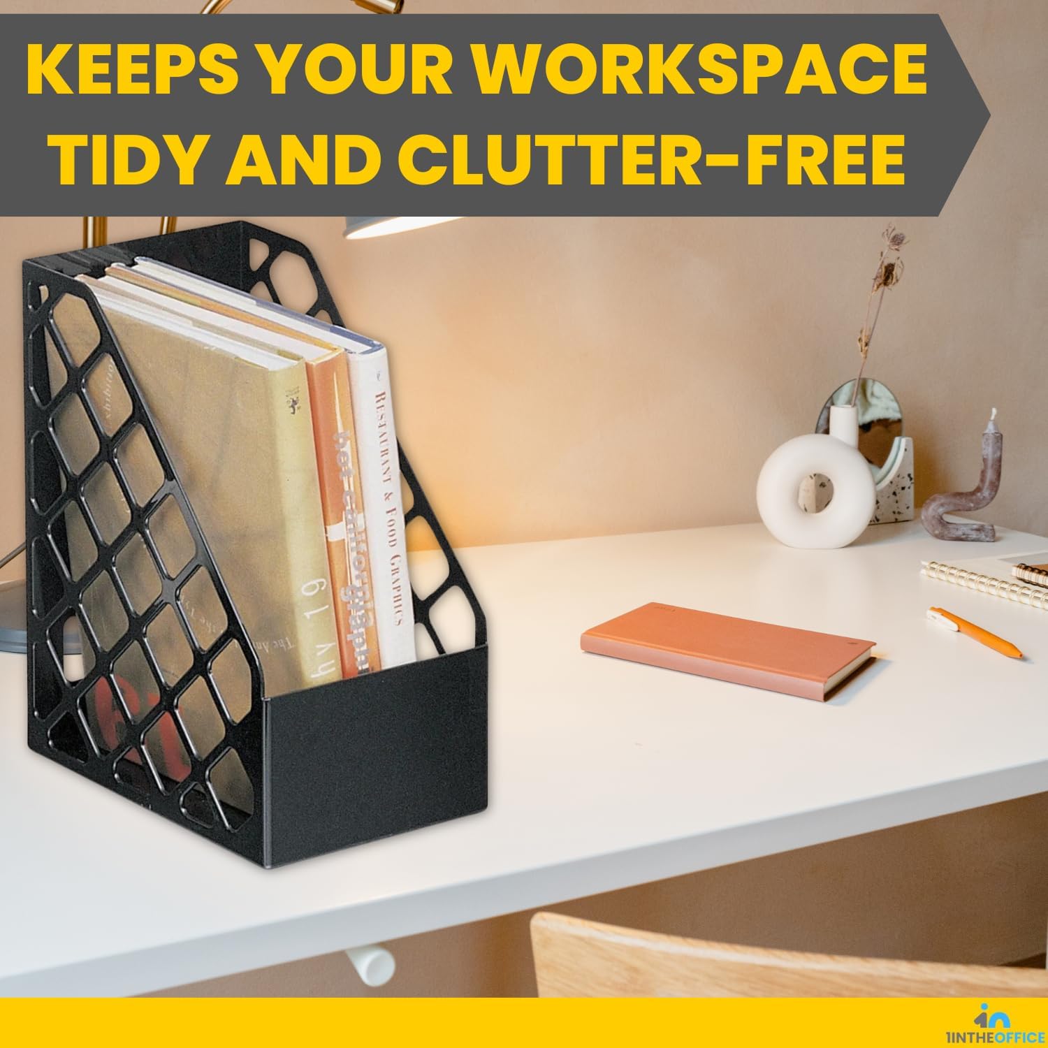 1InTheOffice Magazine File Holder, Magazine Rack, Plastic File Holder Organizer Box, 6.25 x 9.5 x 11.88, Recycled, Black, 1 Pack