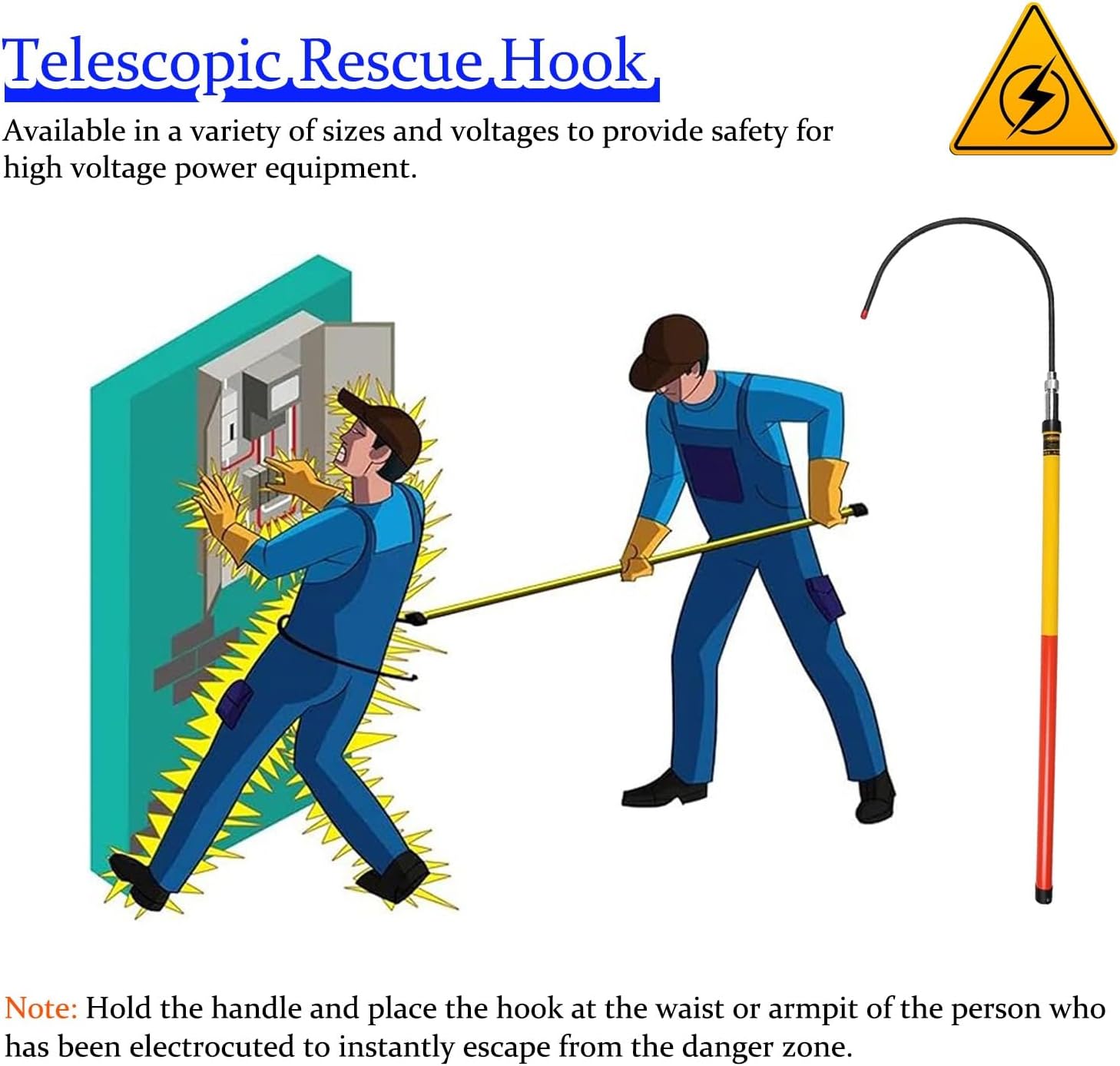Electrical Safety Rescue Hook, High Voltage Insulated Rescue Hook Multicolor 1-3m(2m)