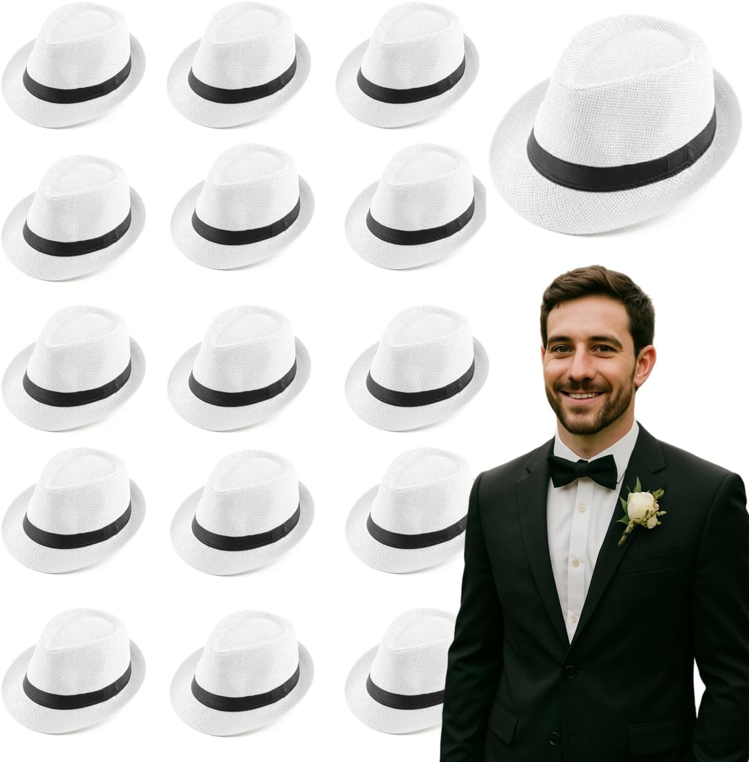 Fedora Hats Bulk for Wedding Beach Short Brim Sun Panama Hats for Guest Women Party Favors, Circumference 58cm