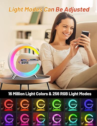 Miniatura 4 de BestYiJo Máquina de sonido reloj despertador lámpara de mesa de amanecer para dormitorio luz inteligente con estación de carga inalámbrica para