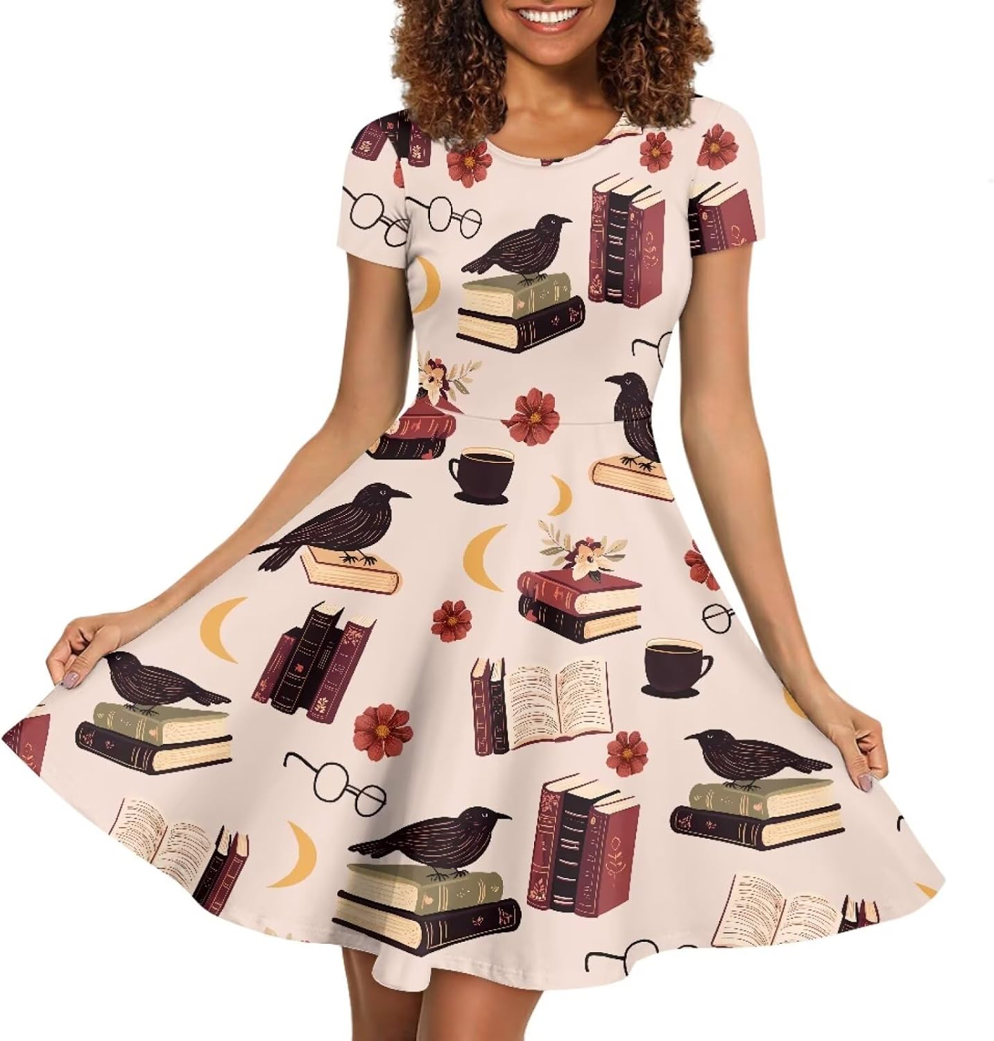Beauty Collector Womens School Midi Dress Crewneck Short Sleeve A-Line Dress