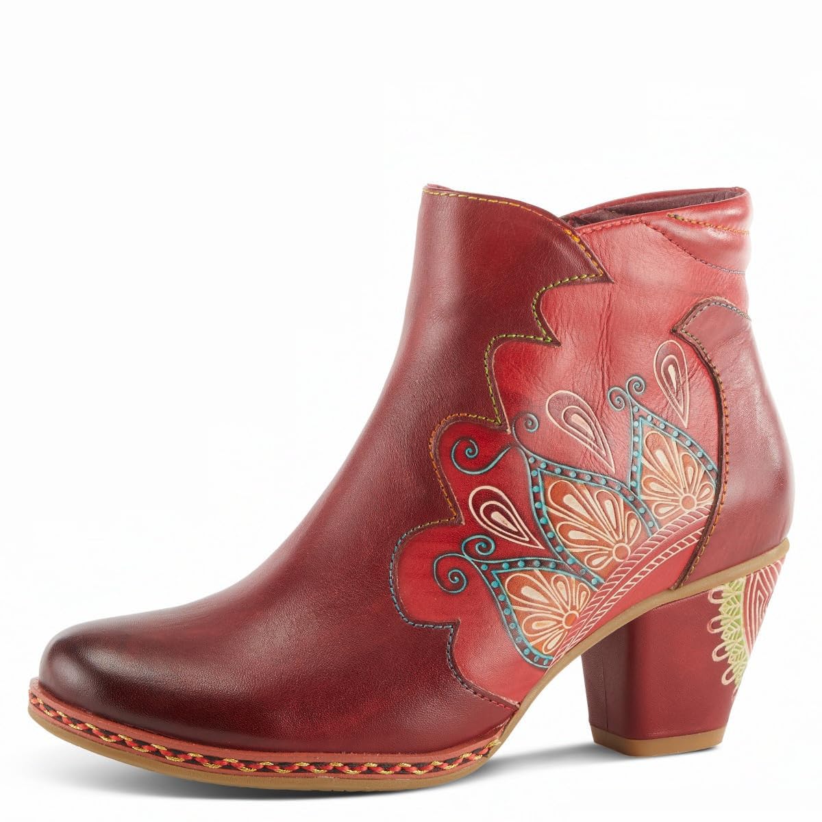 Spring Step L’Artiste Women’s Zamihi Western Boot – Hand-Painted Leather Burnished Polished Design – Padded Insole, Inside Zipper, Flexible Sole, 2¼"