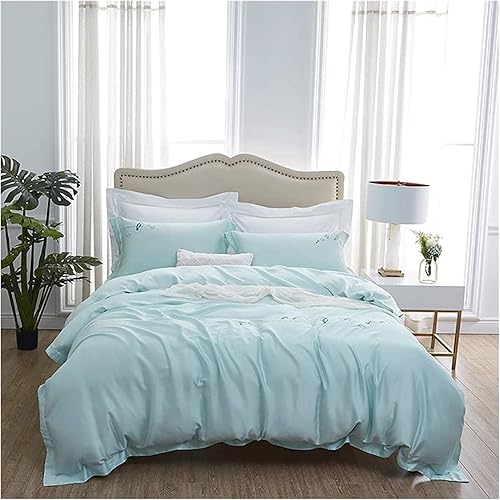 Wrinkle Stain Resistant Four Piece Bed Set Duvet Sets Double Bed Set 4 Piece Set Lace Cotton Solid Color Thickening Embroidery Pillowcase Sheets
