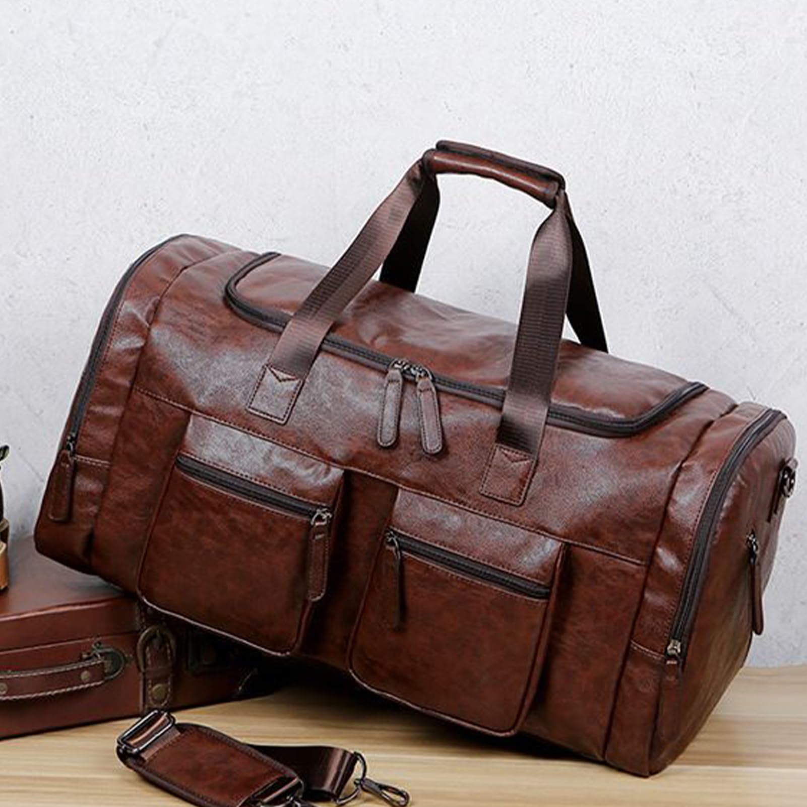 Borsa Da Viaggio Per Uomini Pelle PU Grande Capacità Portatile | Borsa Per La Palestra, Da Viaggio, Per La Notte E Tote Per Weekend Aereo Vacanza Business Abbigliamento Scarpe Papà Marito