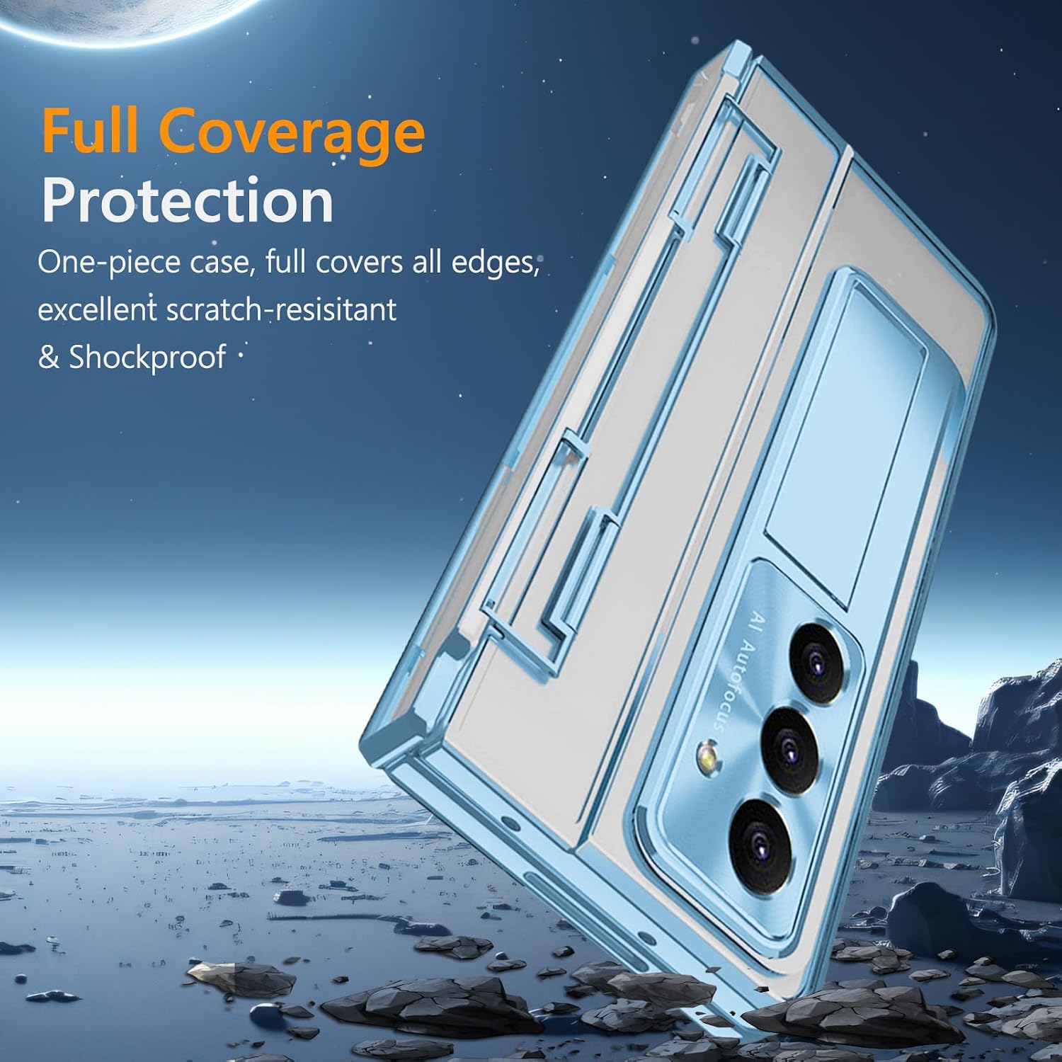 for Samsung Galaxy Z Fold 7 Case with S Pen Holder & Stylus, One-Piece Z Fold7 Clear Case with Kickstand Hinge Protection HD Screen Protector Anti-Scratch Protective Cover for Z Fold 7 Blue