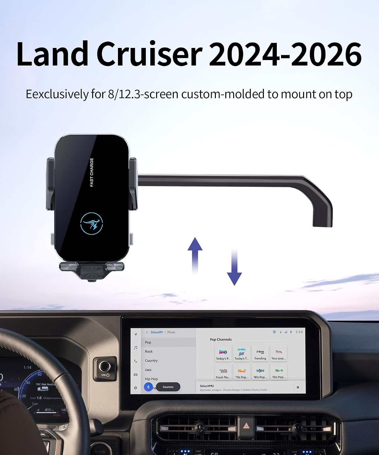 15W Wireless Fast Charger for Toyota Land Cruiser/Prado 2024-2026 Accessories 8/12.3-inch Screen Fixed Clip, Auto Accessories Navigation Bracket, Interior Decoration Mobile Phone Mount