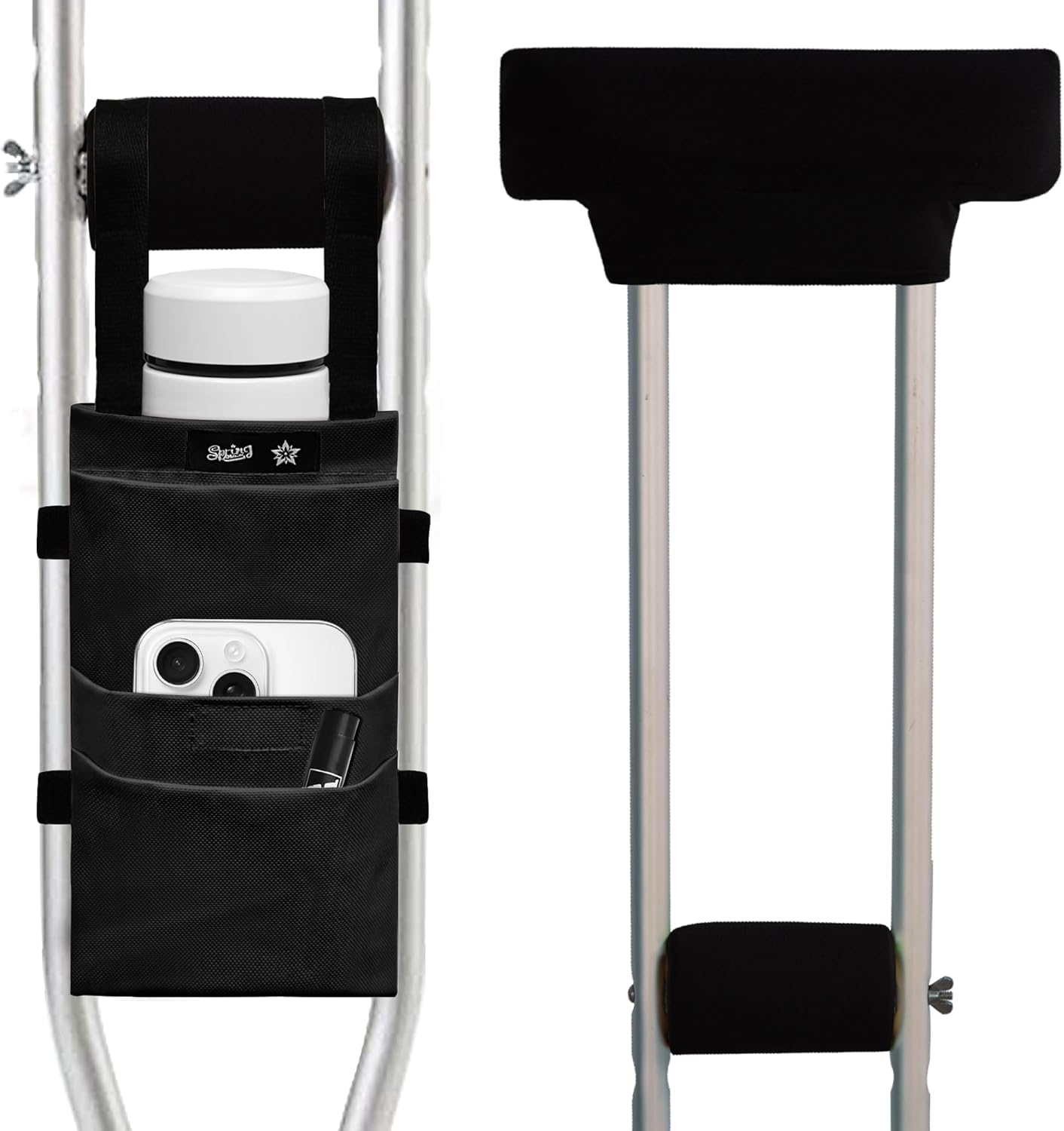 SPRING SEAON Crutches Padding & Crutch Bag (5 PCS) - Crutch Pads for Armpits and Hand Grips Water-Resistant Pouch for Crutches Crutch Cushions Crutches Accessories for Kids, Men, Women