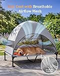 Elevated Outdoor Dog Bed with Canopy, Raised Dog Cot with Stable Adjustable Feet, Camping Shelter with Larger Shade, Lifted Pet Tent for Camping, Backyard, Patio & Beach (Gray, X-Large)