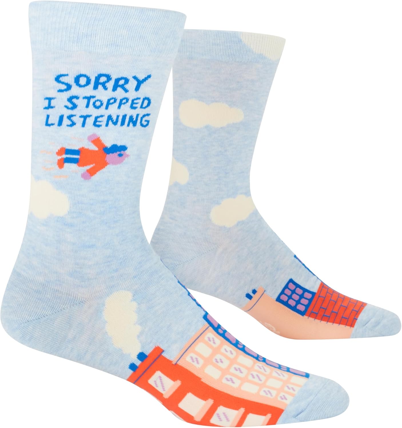 Blue Q Men’s Funny Novelty Crazy Crew Socks with Sayings, Silly Gift for Dad, Husband or Guys, Unique Design, Shoe Size 7-12
