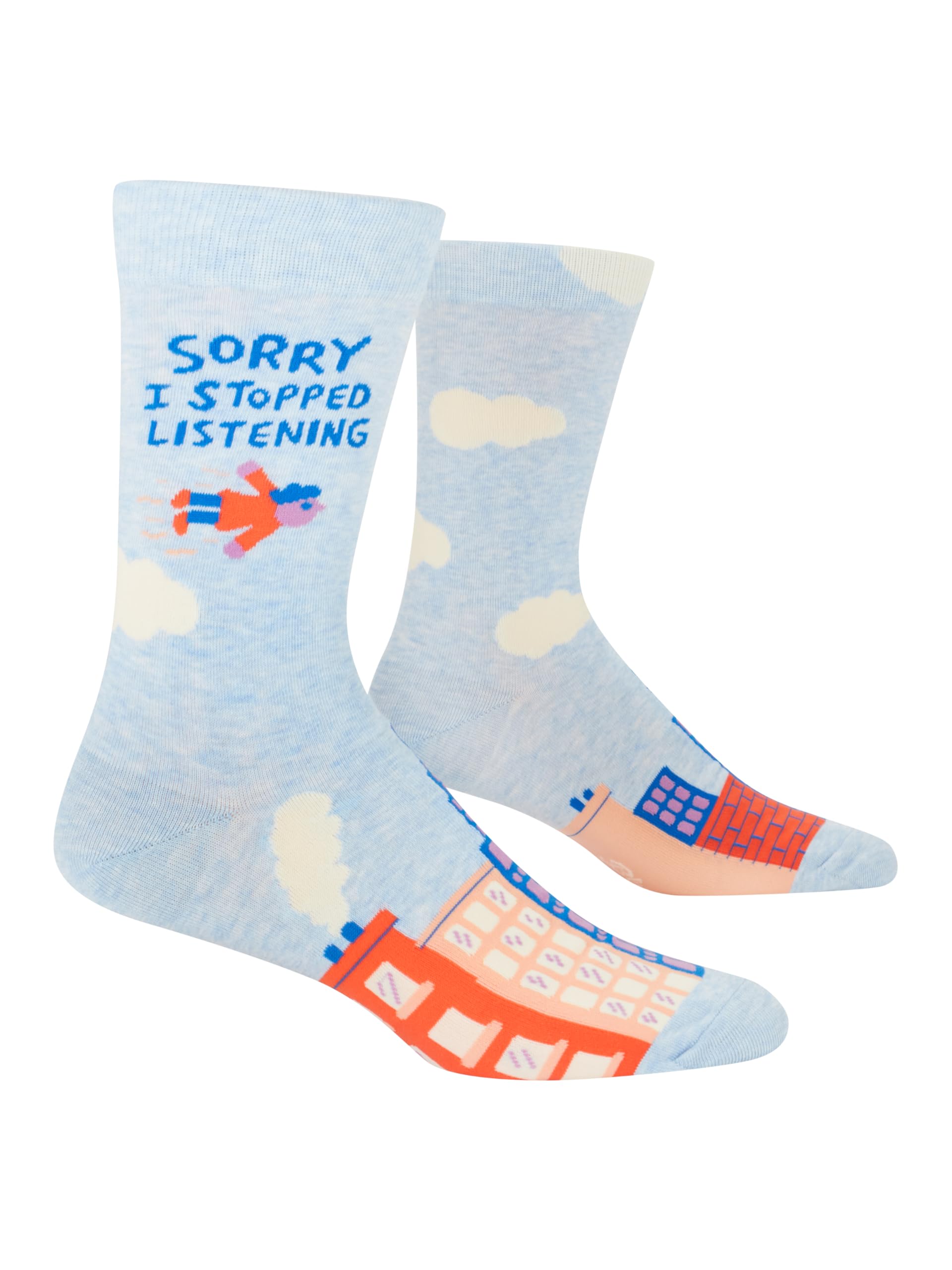 Blue Q Men's Sorry I Stopped Listening ’S Crew Socks – Funny Novelty Crazy Gift For Dads, Husbands & Guys, Cool Funky Unique Design - Fits Shoe Size 7–12, One Size
