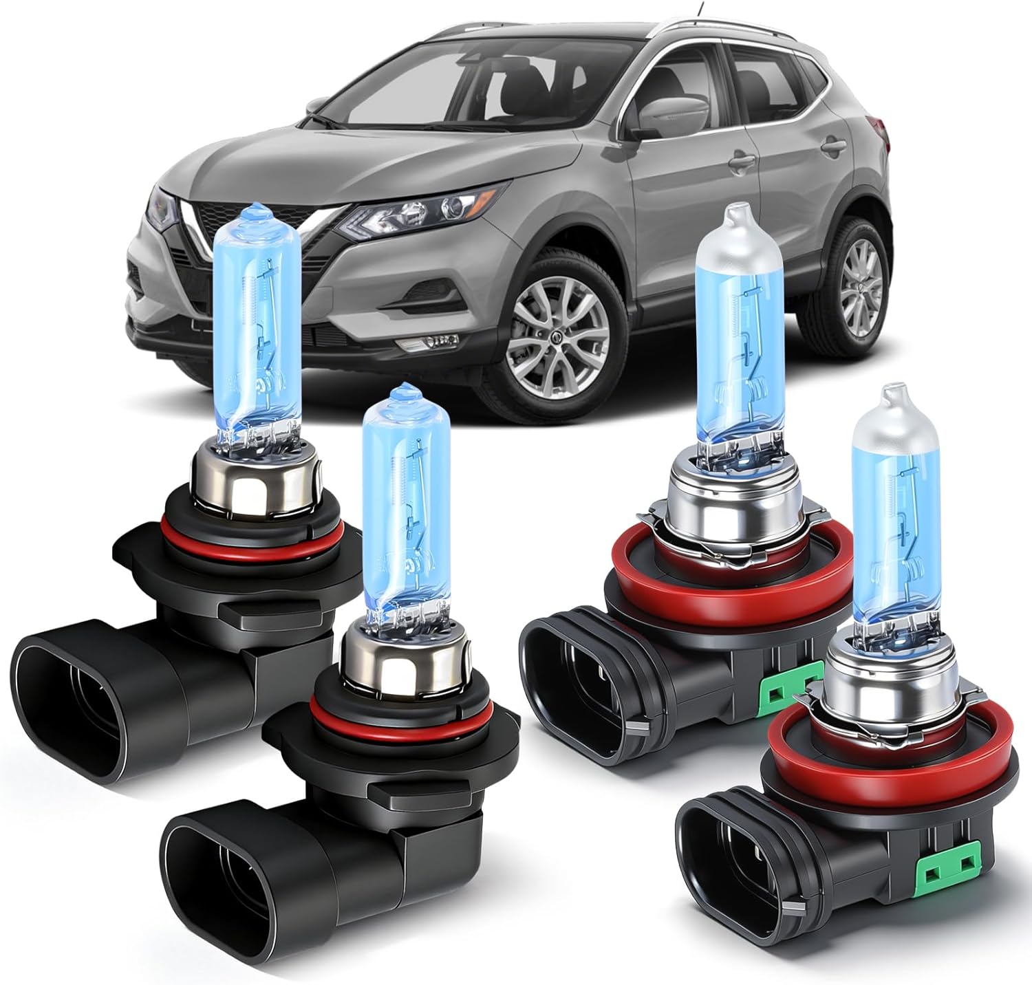 OQSNCV Fit for Nissan Rogue (2008-2013) Halogen Headlight Bulbs,9005 High Beam + H11 Low Beam Headlamp Replacement Bulbs Kit, Pack of 4