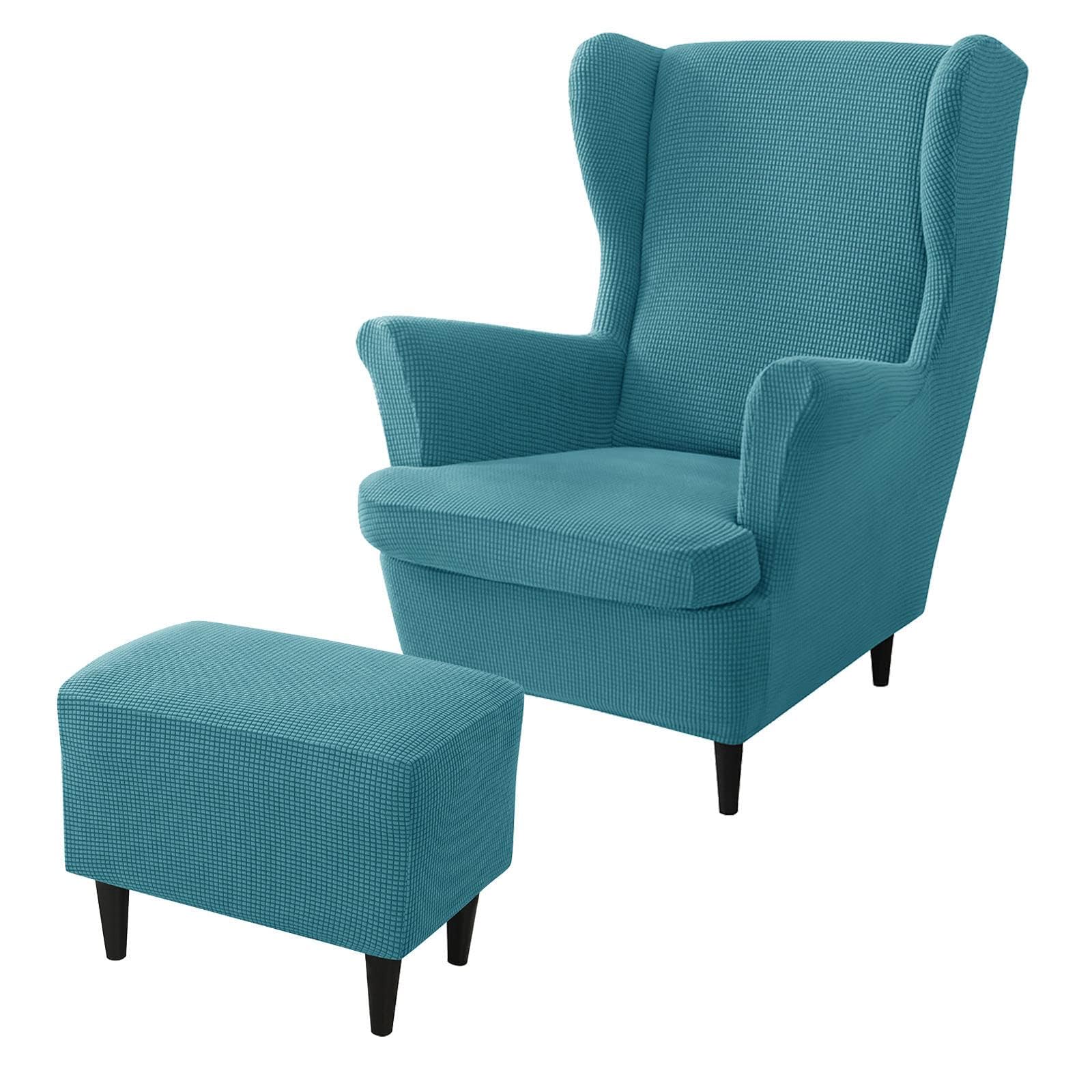 rackbone Wing Chair Covers,Wingback Chair Cover and Ottoman Stool Cover Sofa Cover with Elastic Band Washable Armchair Protector Cover for Living Room,4
