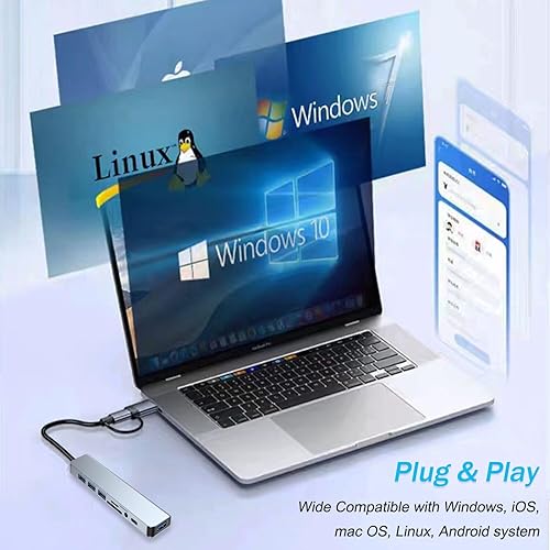 Miniatura 6 de Hub USB C Hub USB 3.0, extensor USB 8 en 1 de aluminio VIENON con lector de tarjetas SD/TF, conector auxiliar de auriculares de 3.5mm para MacBook