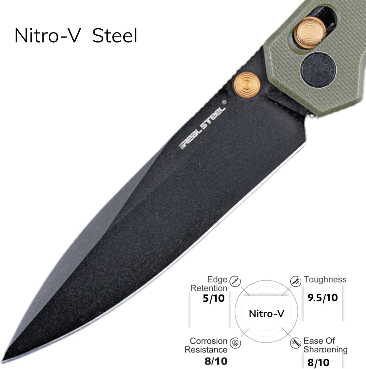 REALSTEEL PERIX Pocket Knife,Folding Knives,Crossbar Lock,3.54" Nitro-V Steel Black PVD Blade,Thumb Stud,G10 Handle,2.88oz,Pocket Clip,EDC Outdoor Indoor,Gifts,Camping Hiking(Black/Green G10)