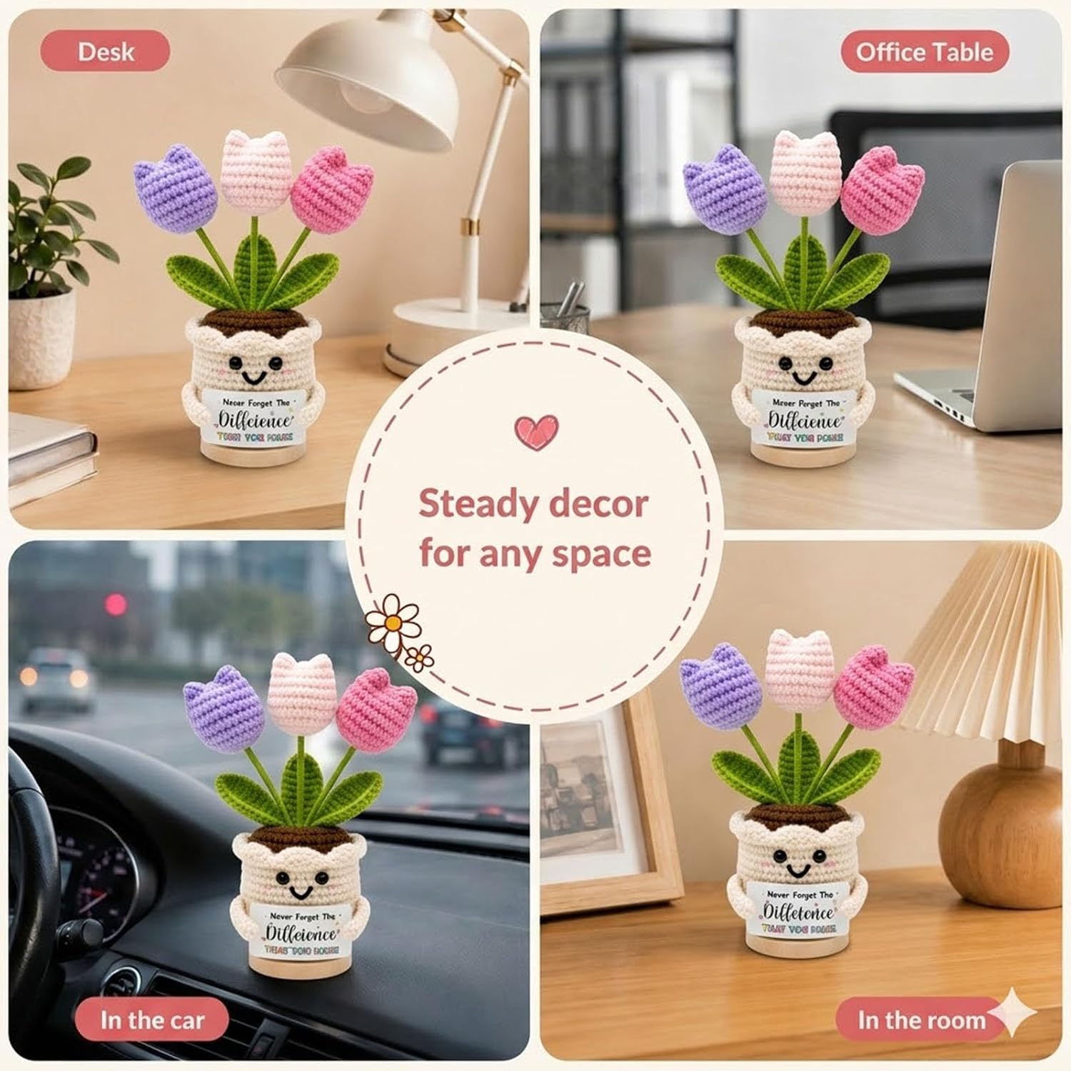 Never Forget The Difference You Make Tulip Crochet Flowers | Thank You Gifts for Coworkers, Teacher, Nurse, Volunteer , Perfect for Farewell, Goodbye, Encouragement & Gratitude Gifts