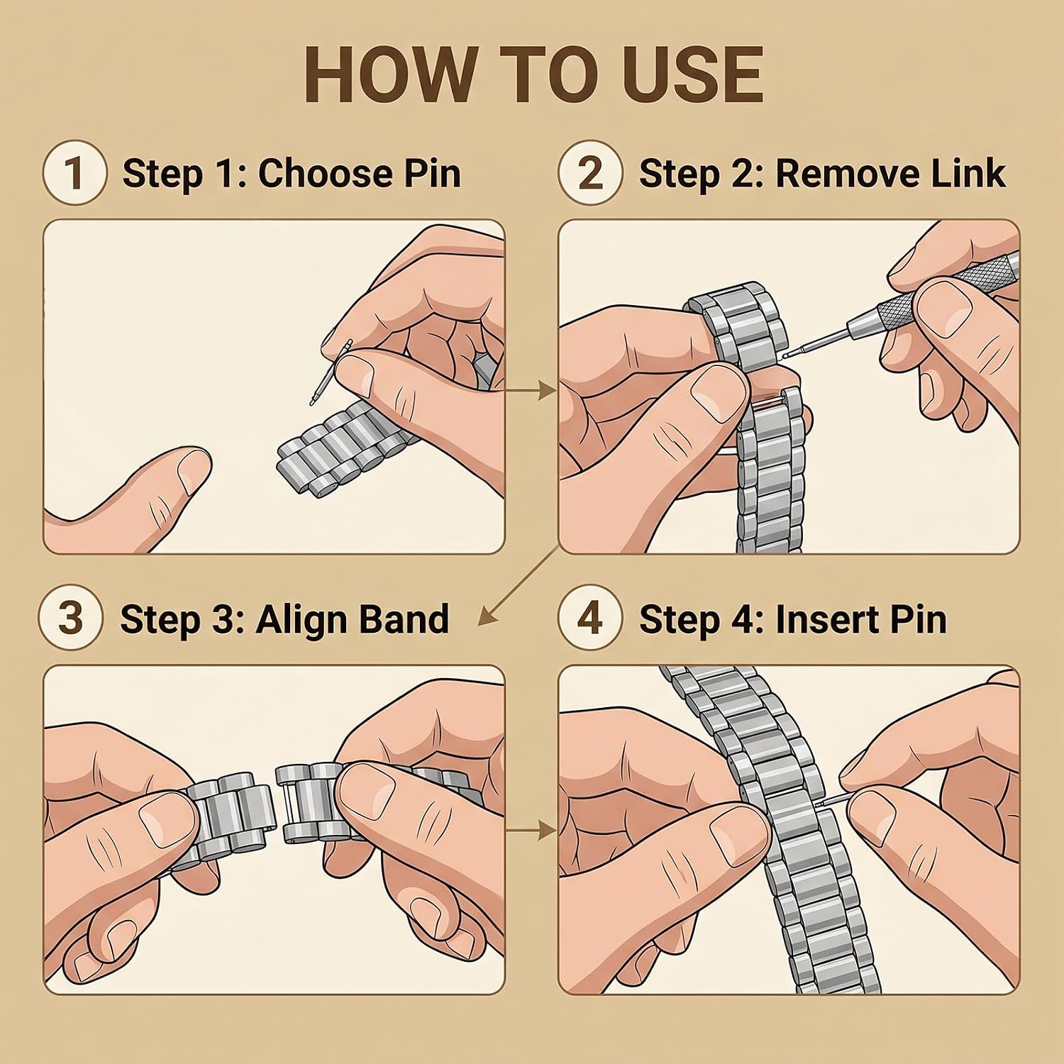 Chedin Watch Link Remover Kit with Spring Bar Tool and 360Pcs Watch Band Pins 8-25mm Lengths for Strap Adjustment and Repair