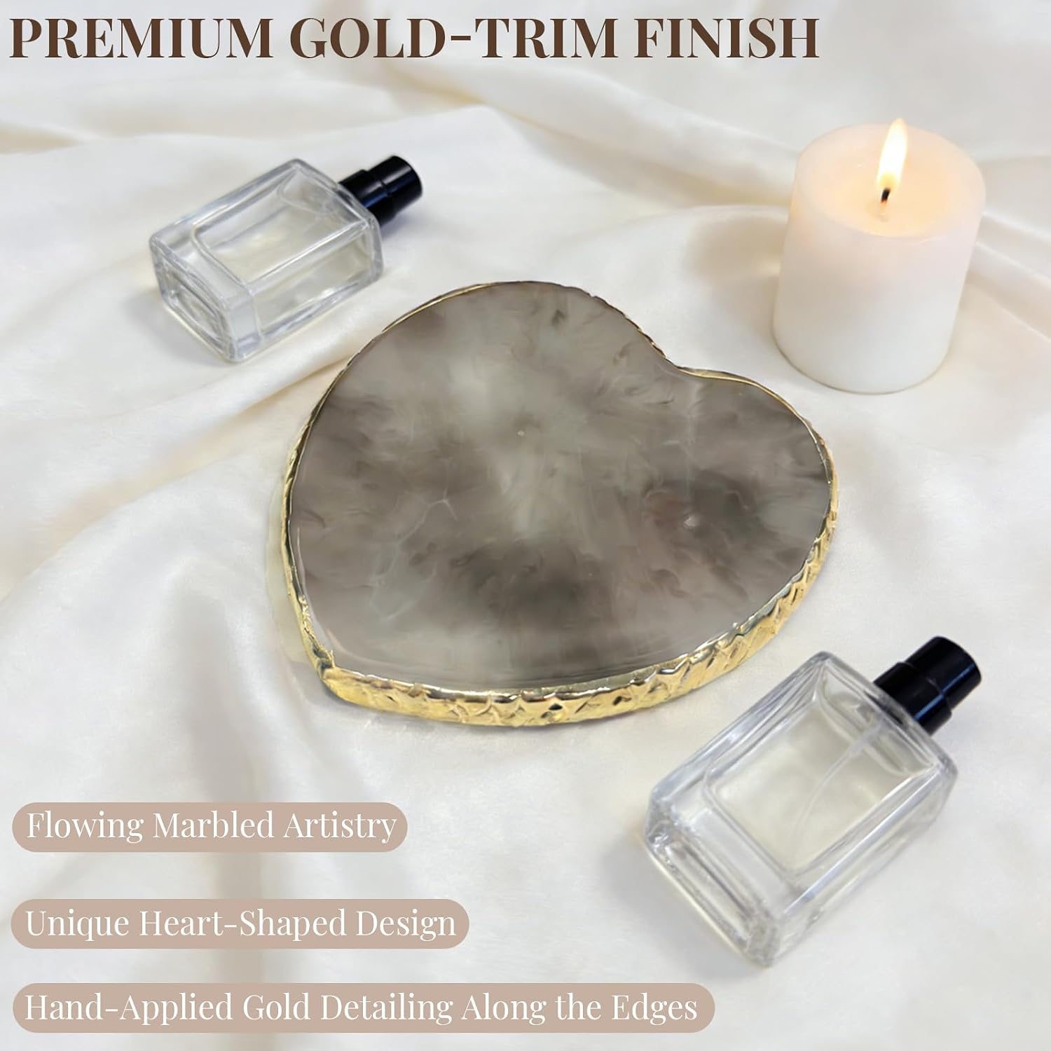 2 PCS Heart-Shaped Resin Nail Art Mixing Palette – Nail Polish Mixing Plate & Nail Tip Display Board with Gold Edge