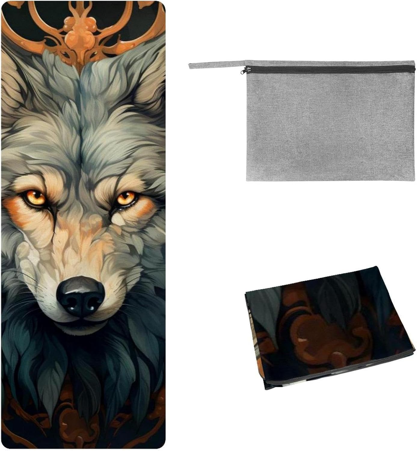 Yoga Towel, Wolf Animal Print Non Slip Sweat Absorbent Hot Yoga Mat Towel for Hot Yoga, Pilates and Fitness - 72.8" x 26.8"