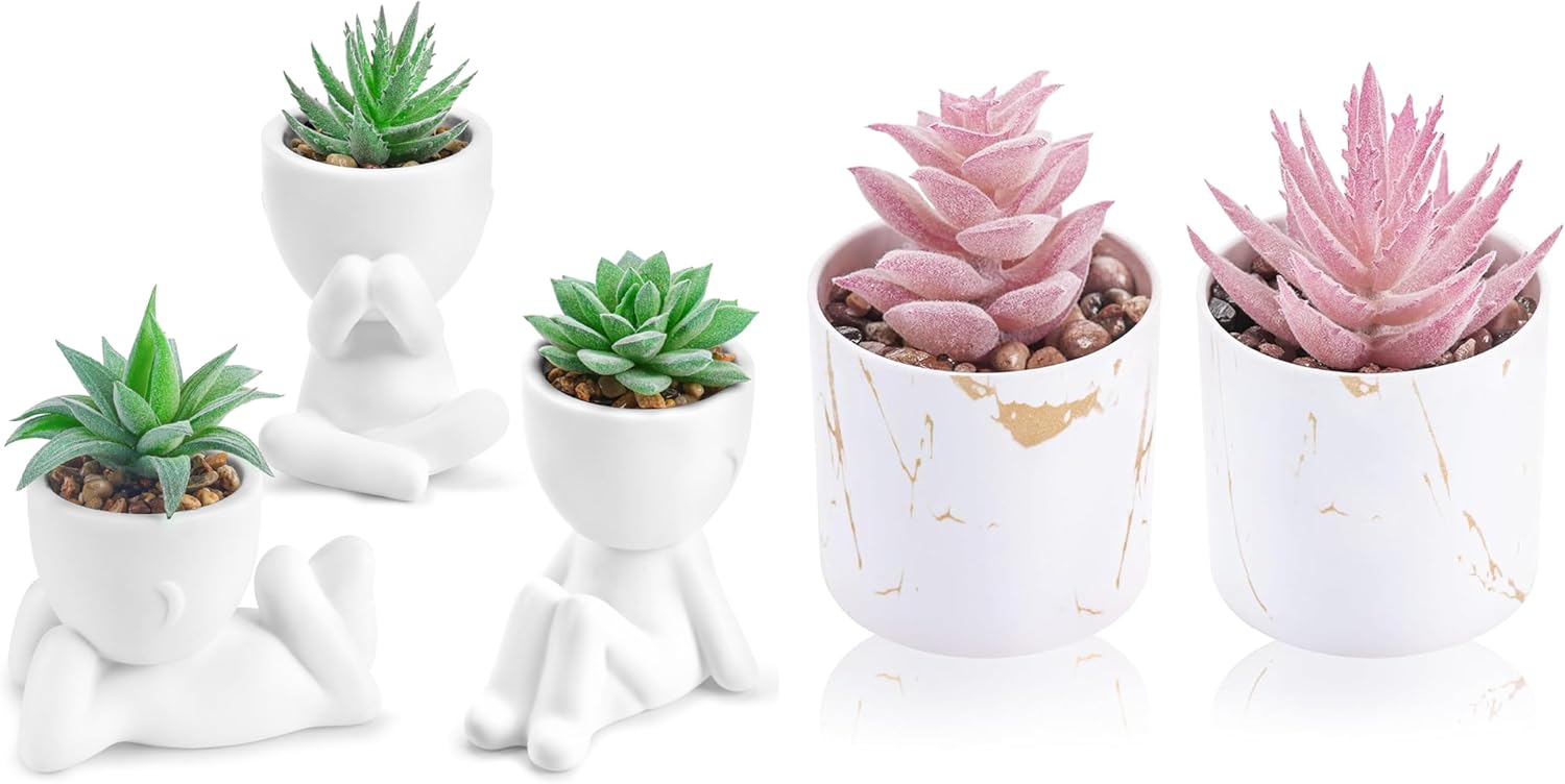 Der Rose Bundle of 3 Packs Fake Plants and 2 Packs Fake Plants for Room Home Office Farmhouse Bathroom Decor