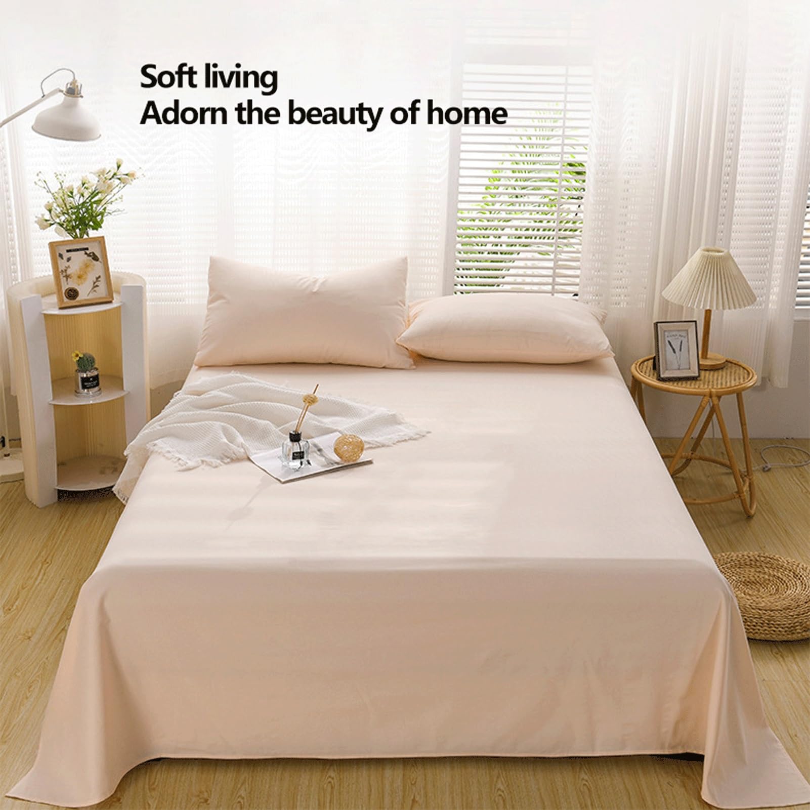 Bettlaken Betttuch Haustuch Laken 100% Baumwolle ohne Gummizug A-Klasse Gebürstet Einfarbig Weich Atmungsaktiv viele Farben und Größen(Beige,200x230cm+48x74cm x2)