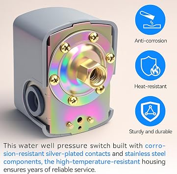Well Pump Pressure Switch 40-60 PSI, Adjustable Differential, 1/4 NPT, Compatible with Square D 9013FSG2/Pumptrol, Low Pressure Cut-Off, Automatic Water Pump Switch - 2 Pcs