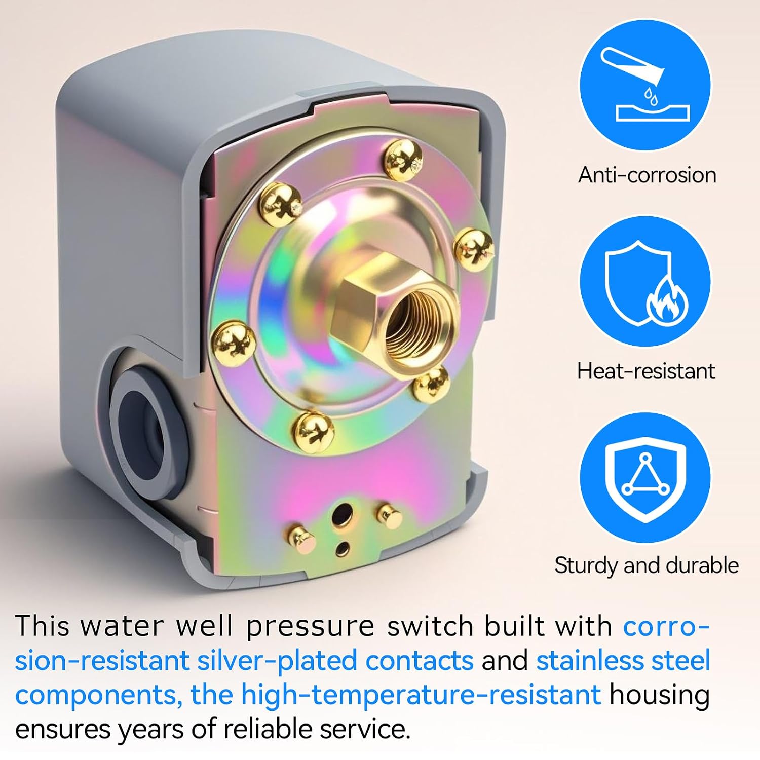 Well Pump Pressure Switch 2-Pack 40-60 PSI, 1/4" NPT Adjustable | 40/60 pressure switch for well pump. Silver-plated contacts, snap-action. For jet/submersible pumps. Durable & energy-saving.
