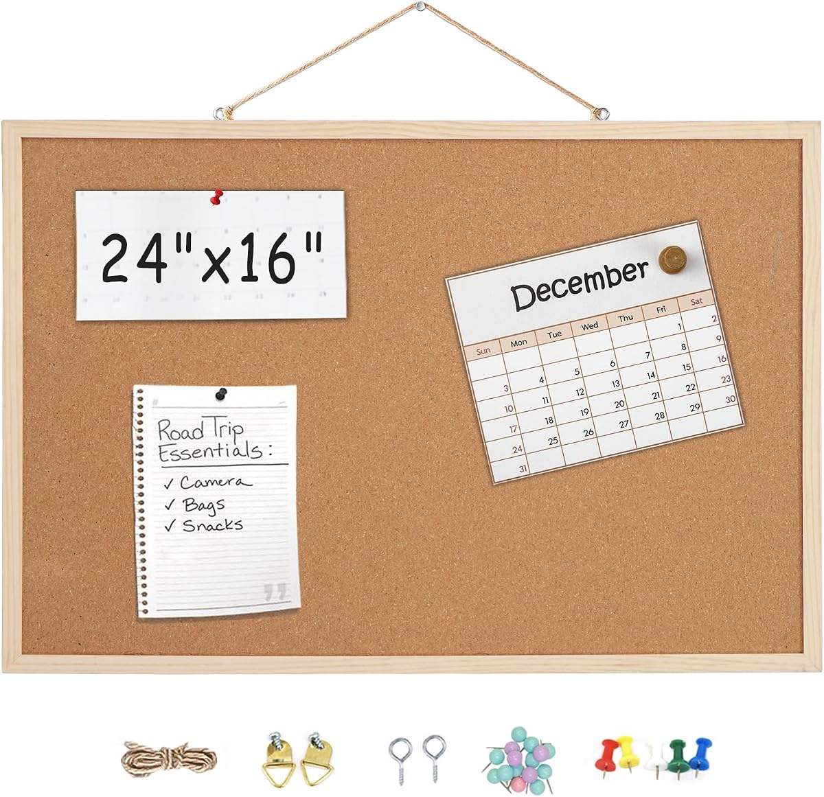16x24 Cork Boards for Walls with Solid Wood Frame, Double Sided Small Cork Bulletin Board for Office & Home, Decorative Hanging Pin Notice Board, 1 Pack