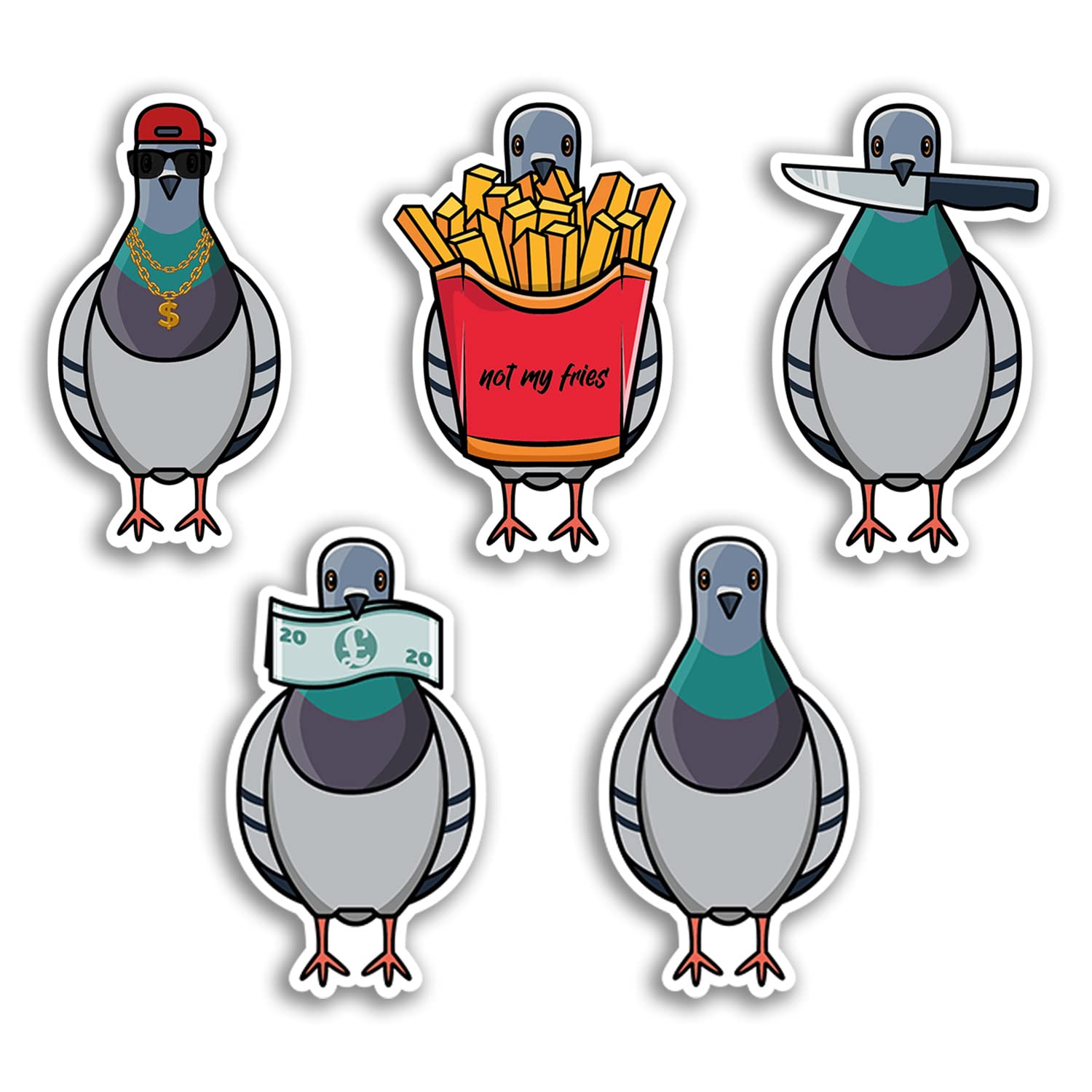 Dv Design Multi 5 X 10Cm Funny Pigeons Vinyl Stickers - Pigeon Bird Animal Joke Gangster Money Sticker #77709