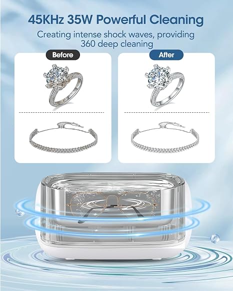 Adiding Jewelry Cleaning Machine, 650mL Ultrasonic Glasses Rings Cleaner