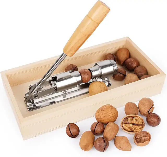 Schiaccianoci in Acciaio Inox con Base Legno - Sbuccia Mandorle e Noci