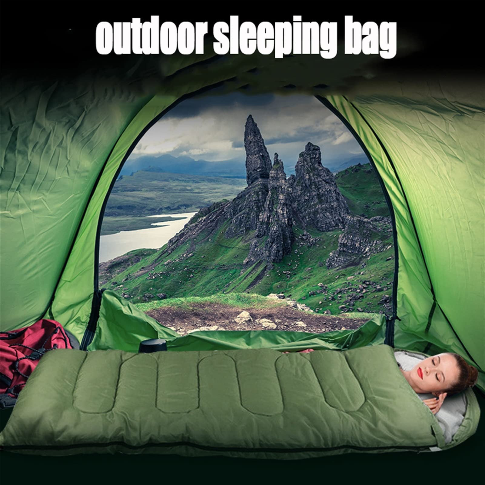 Outdoor Camping Śpiwór Wodoodporny Camping Piesze wycieczki Koperta Śpiwór dla dorosłych dzieci z plecakiem (Kolor: zieleń wojskowa)