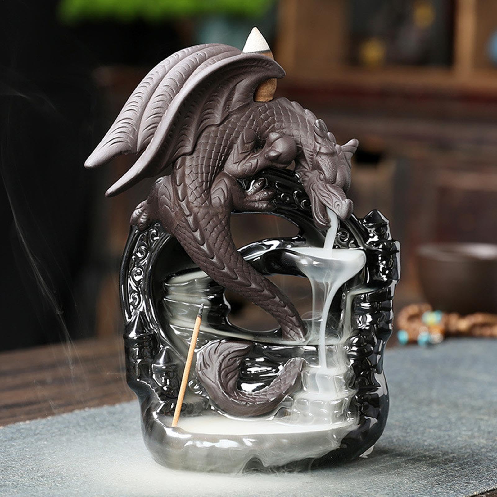 Fly Dragon Burner Statua Waterfall Incense Holder, Home Decor Dragon