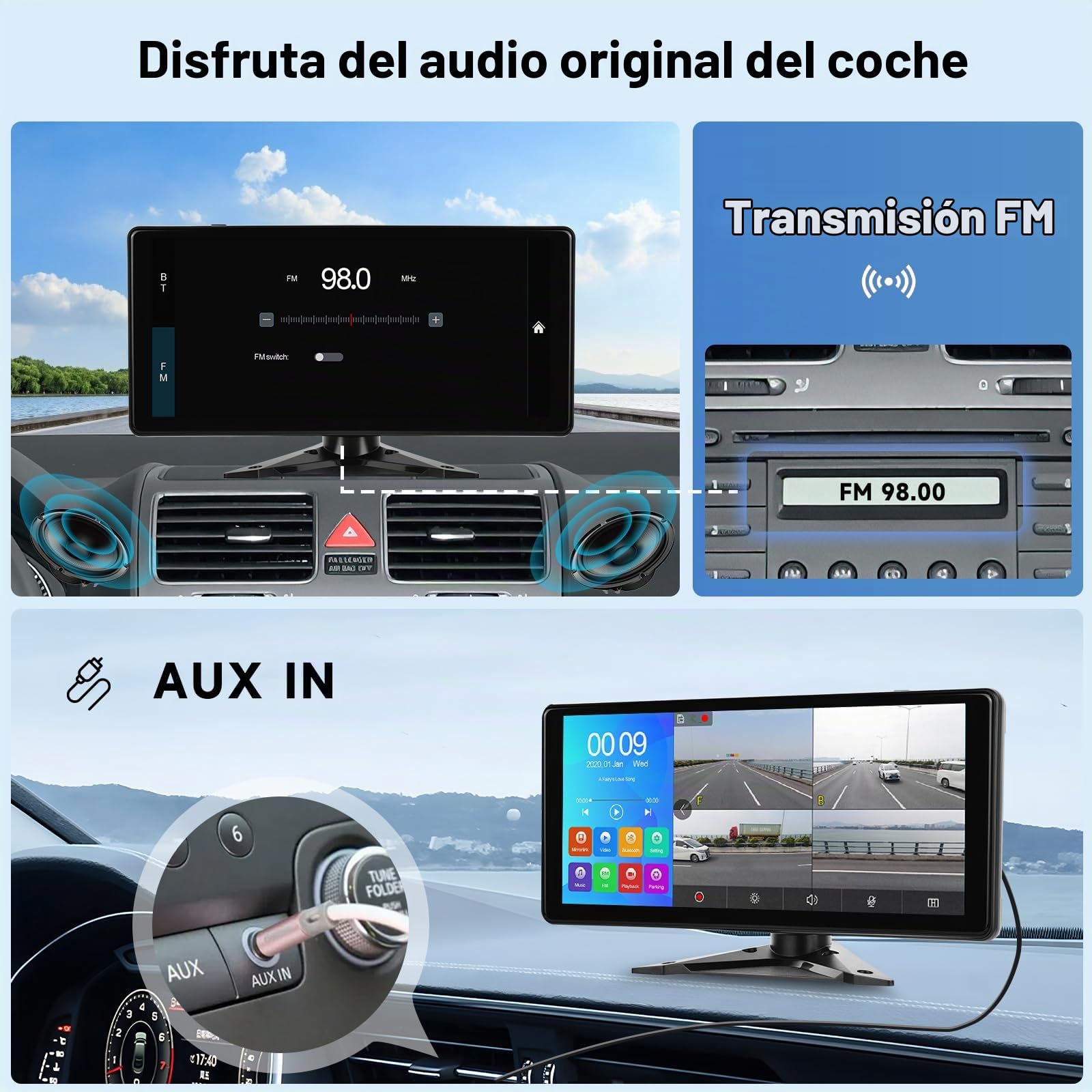 Hodozzy 4 Cámara de Visión Trasera para 10.36'' Monitor Pantalla 4-Dividido 1080P DVR con Bluetooth, con USB/Tarjeta SD, IP69 Impermeable Visión Nocturna para Camión RV Tractor 7V-32V