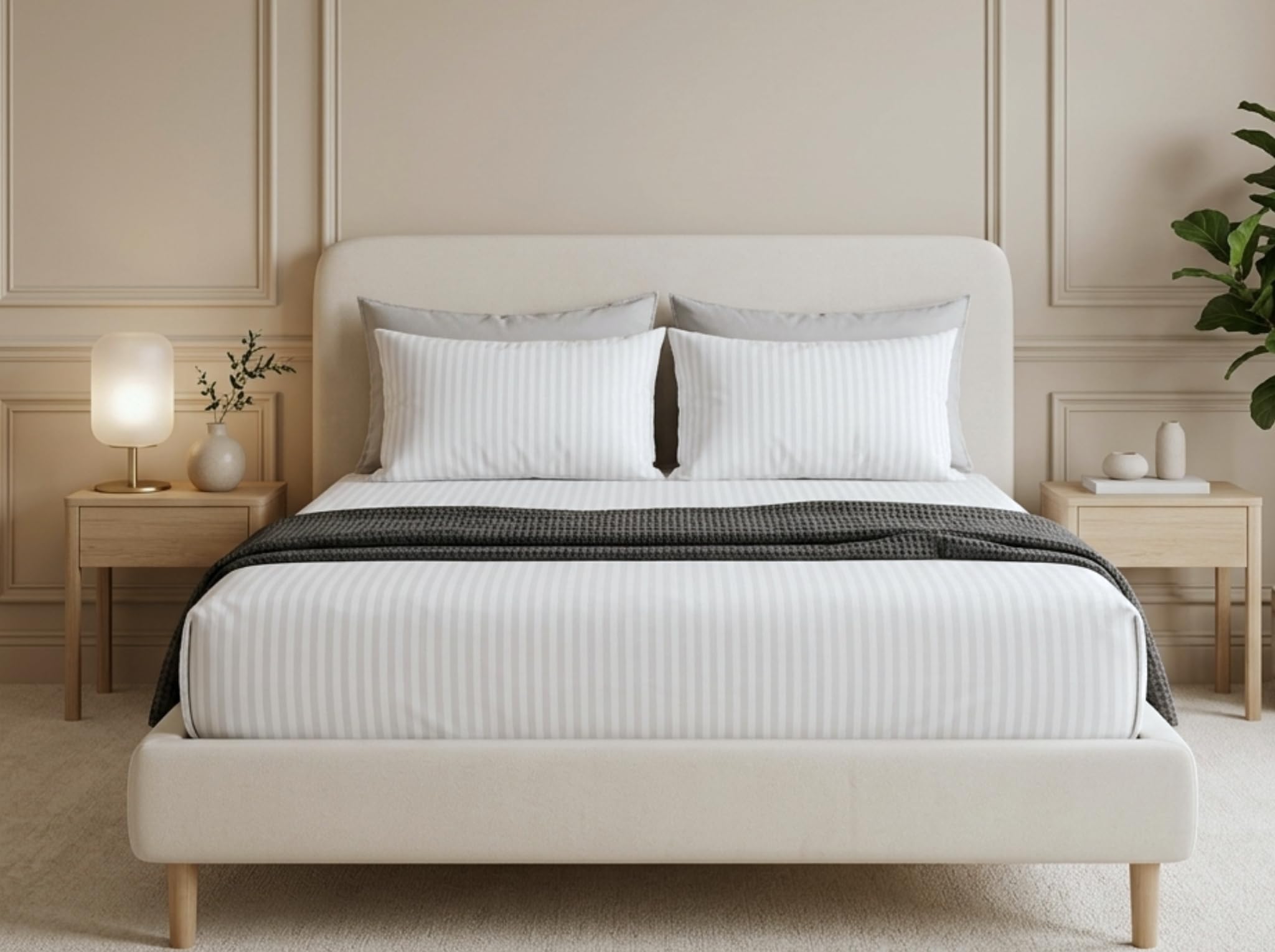 Elegance King Size 360° Fitted (72X78 + 9 inches) Elasticated Bedsheet | Elegant Satin Stripes | No-Slip Design | Snug, Secure Grip | Fits Upto 8 Inch Mattress | 200 TC (Ivory Cream)-image-14