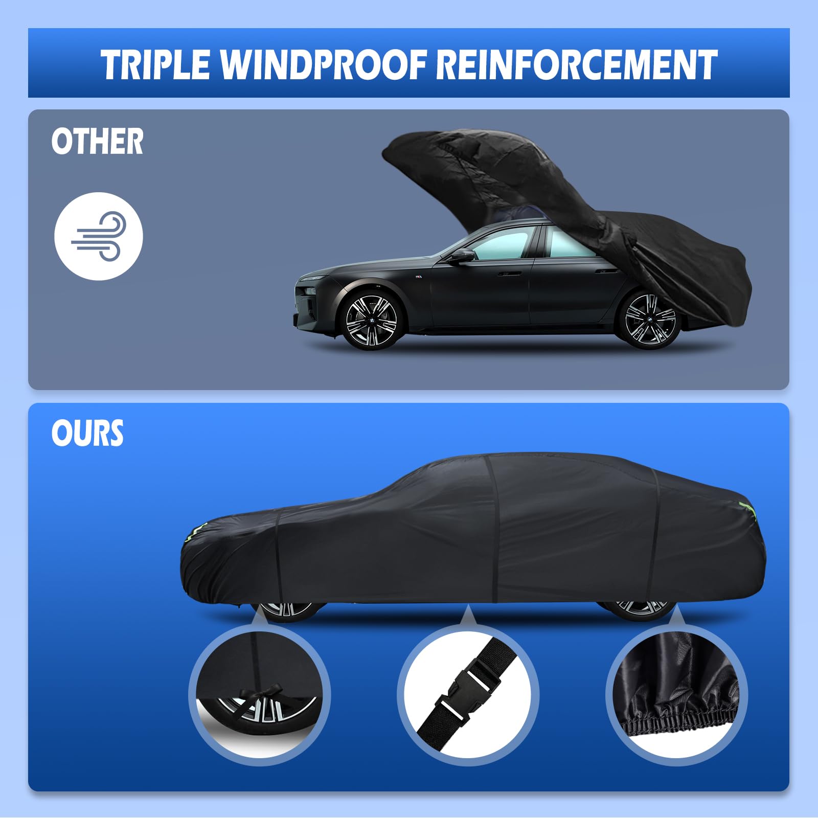 6 Layers Car Cover Waterproof All Weather for Automobiles Size A4 Universal Fit for Dodge Charger Lincoln Mkz — view 7