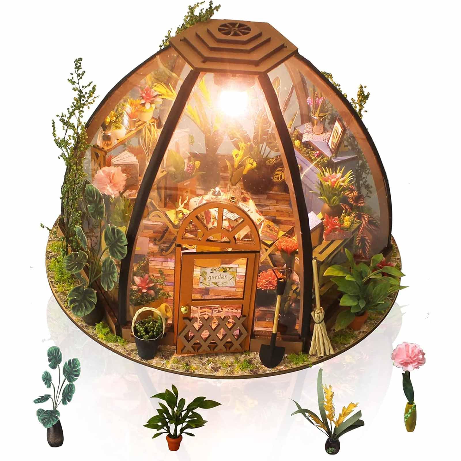 Tazweeq DIY Miniature Dollhouse Kit, Tiny House 1:24 Scale with Furniture, Great Craft Gift for Birthday and Father's Day, Green Florist