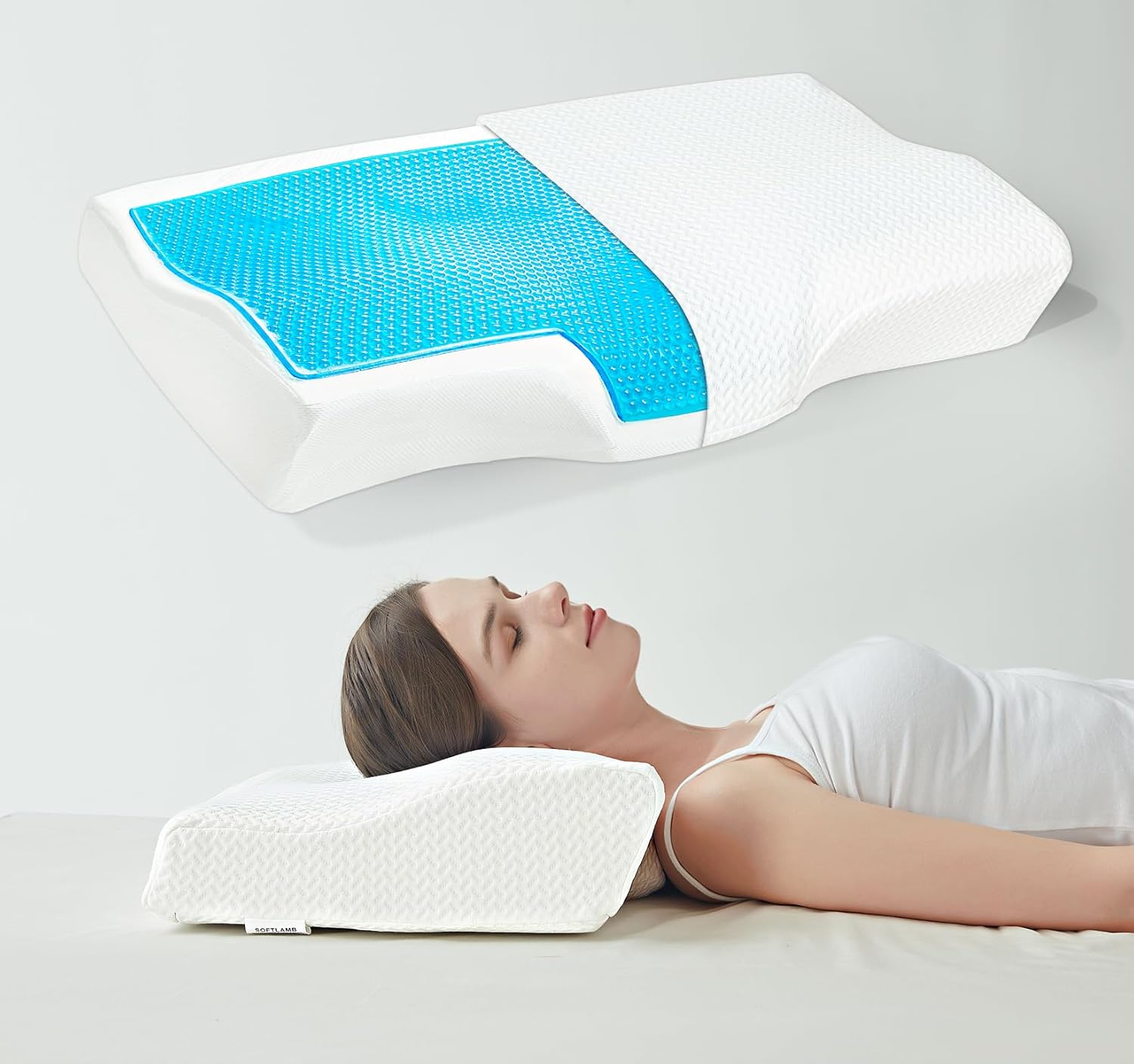 SoftLamb Contoured Cooling Gel Memory Foam Pillow, Bed
