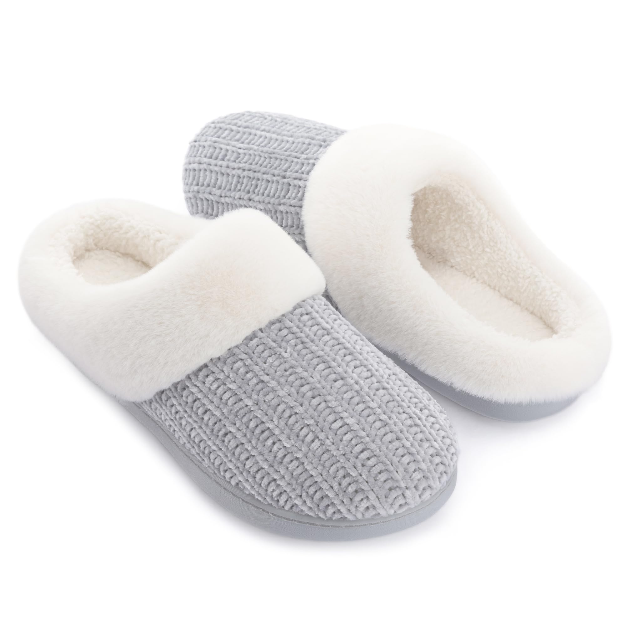 RockDove Womens Plushloom Warm Chenille Knit Cute House Slipper with Sherpa Fleece Lining Memory Foam Cushion and Non