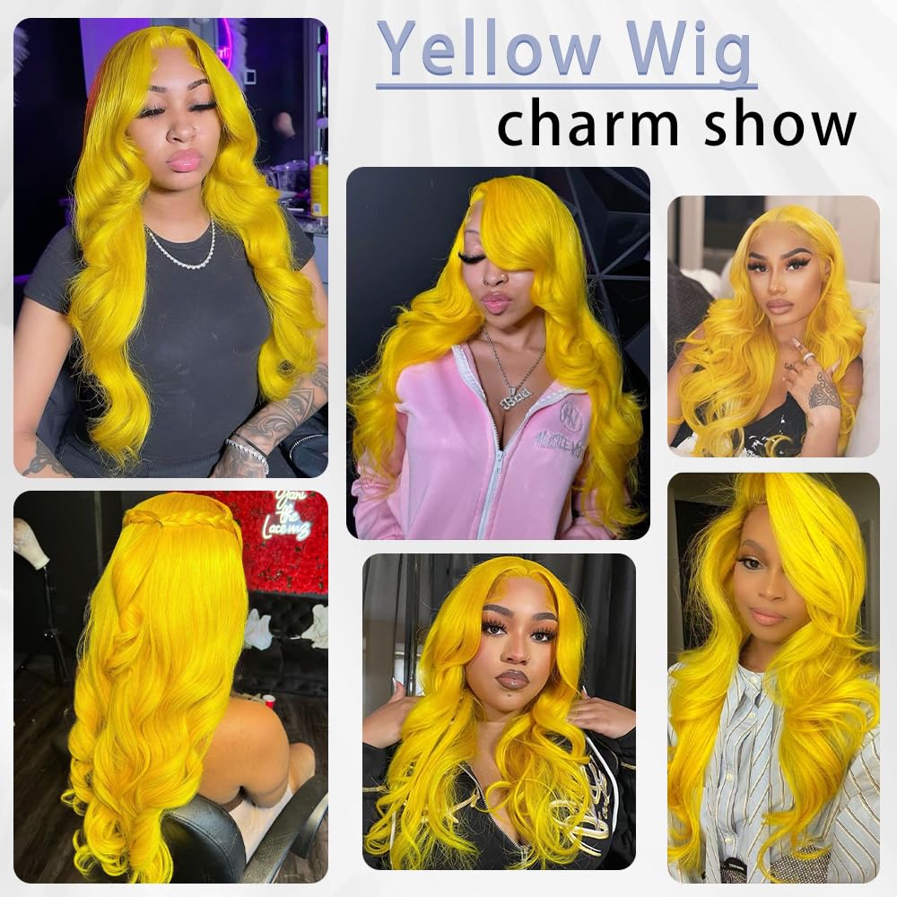 Yellow lace front Wig 20 inches Yellow Colored Wigs 100% Human Hair – SULMY main image 2
