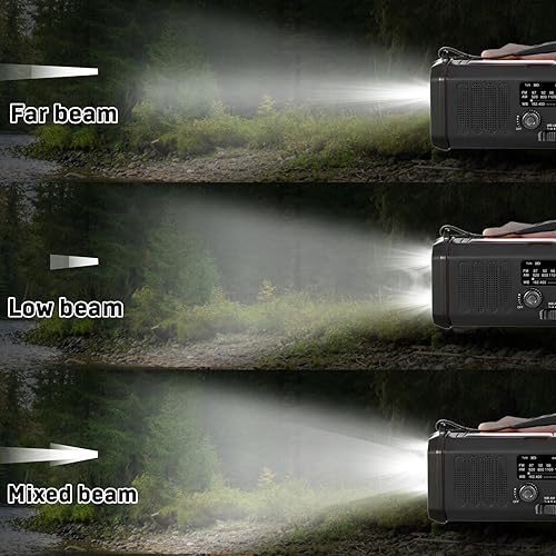 Miniatura 7 de Radio de manivela de emergencia de 10000 mAh, radio meteorológica NOAAAMFM, carga tipo C, carga solar, SOS, linterna LED de 3 modos, lámpara de