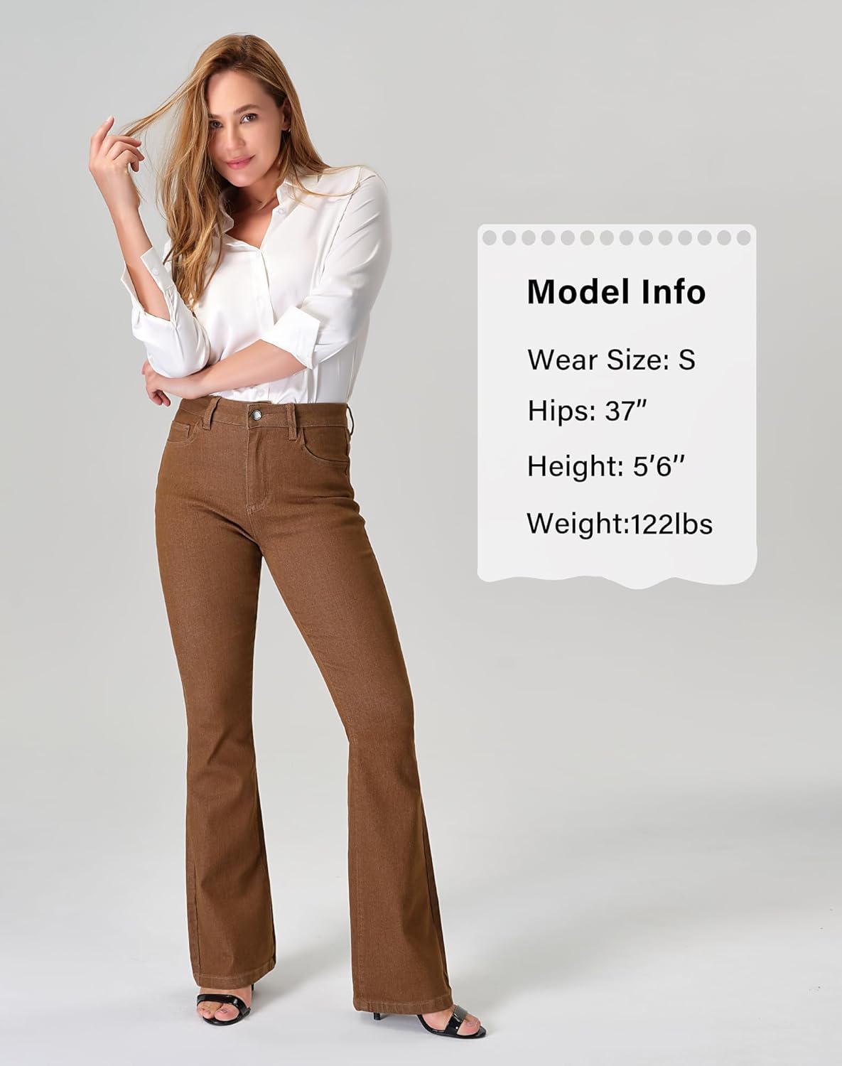 roswear Women's Trendy Stretchy Flare Jeans Mid Rise Bootcut Curvy Denim Pants - Image 4