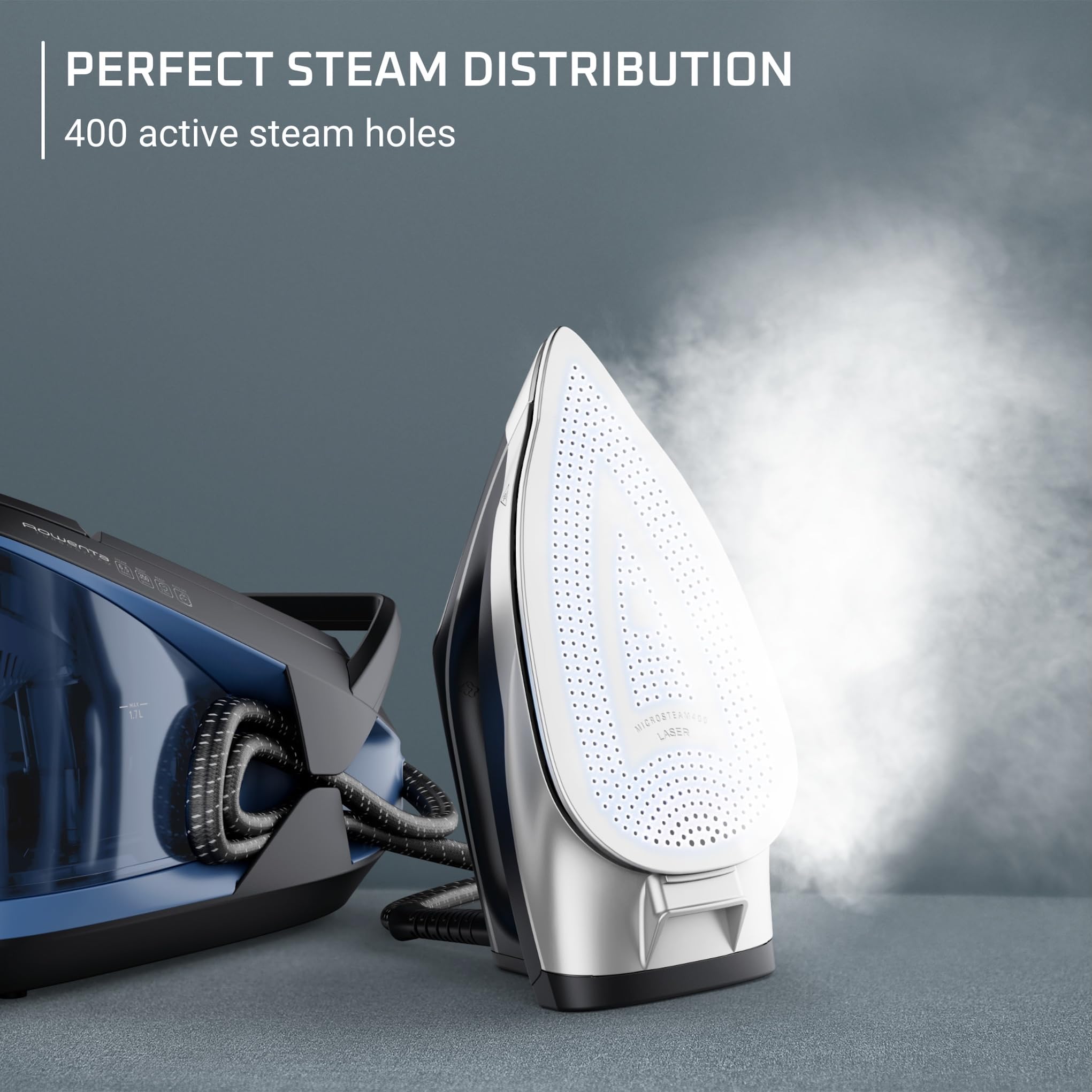 Rowenta VR8315 Powersteam Ferro da Stiro a Vapore con Caldaia Silenziosa, Pressione Fino a 6.2 Bar, 2400 W, 1.7 Litri, con Piastra in Acciaio Inox, Modalità Eco