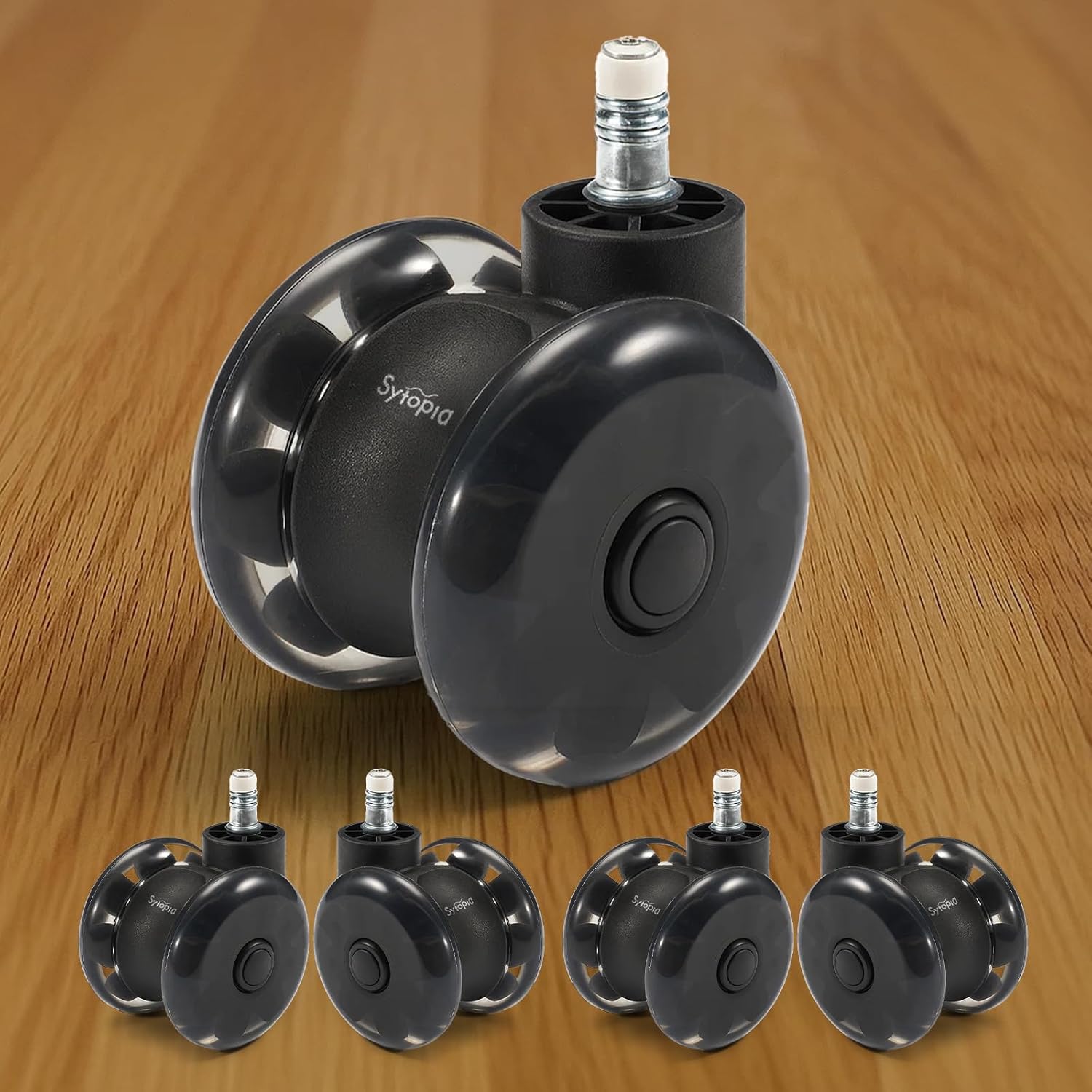 Sytopia 3-Inch Office Chair Wheels Set of 5, Quiet & Smooth Casters for Hardwood & Carpet, Universal Fit 11x22mm Replacement Wheels for Gaming Chairs, Heavy-Duty Supports 1000 lbs, Black
