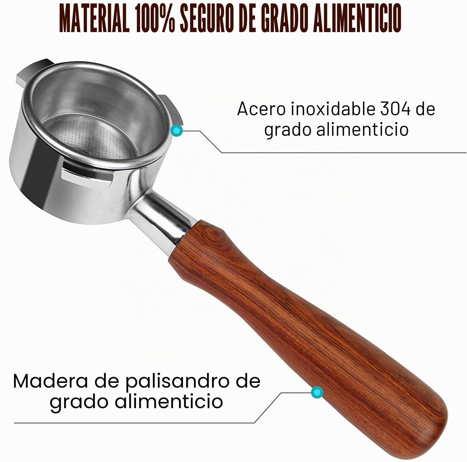 Portafiltro sin fondo 54 mm Compatible Sage/Breville Barista 870/878/880, asa de madera
