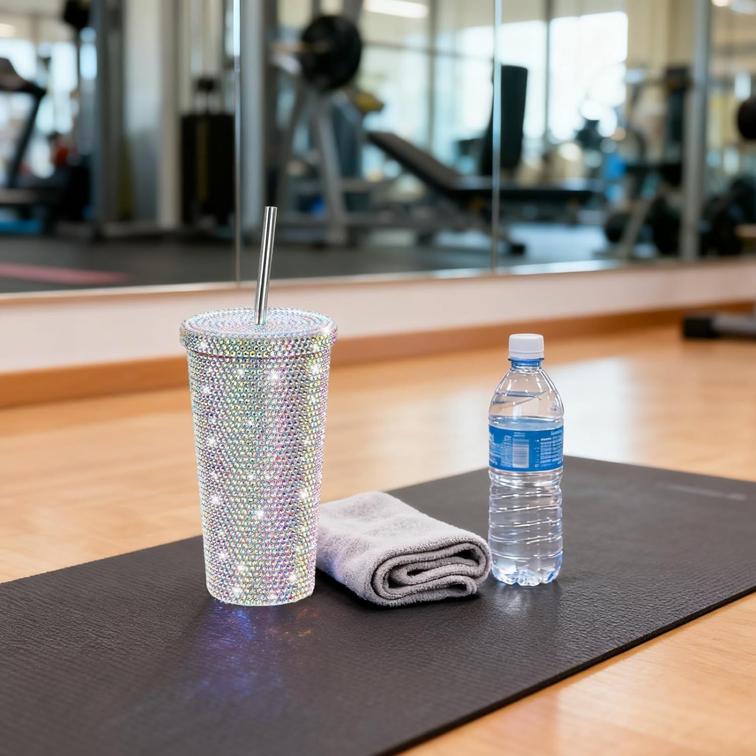 Bling Cup with Rhinestone, 17 Oz Sparkly Tumbler with Lid, Stainless Steel Glitter Thermal Drinking Water Bottle with 1 Pcs Brush 6 Pcs Straw Brushes Bling Gift for Girls Women - Image 8