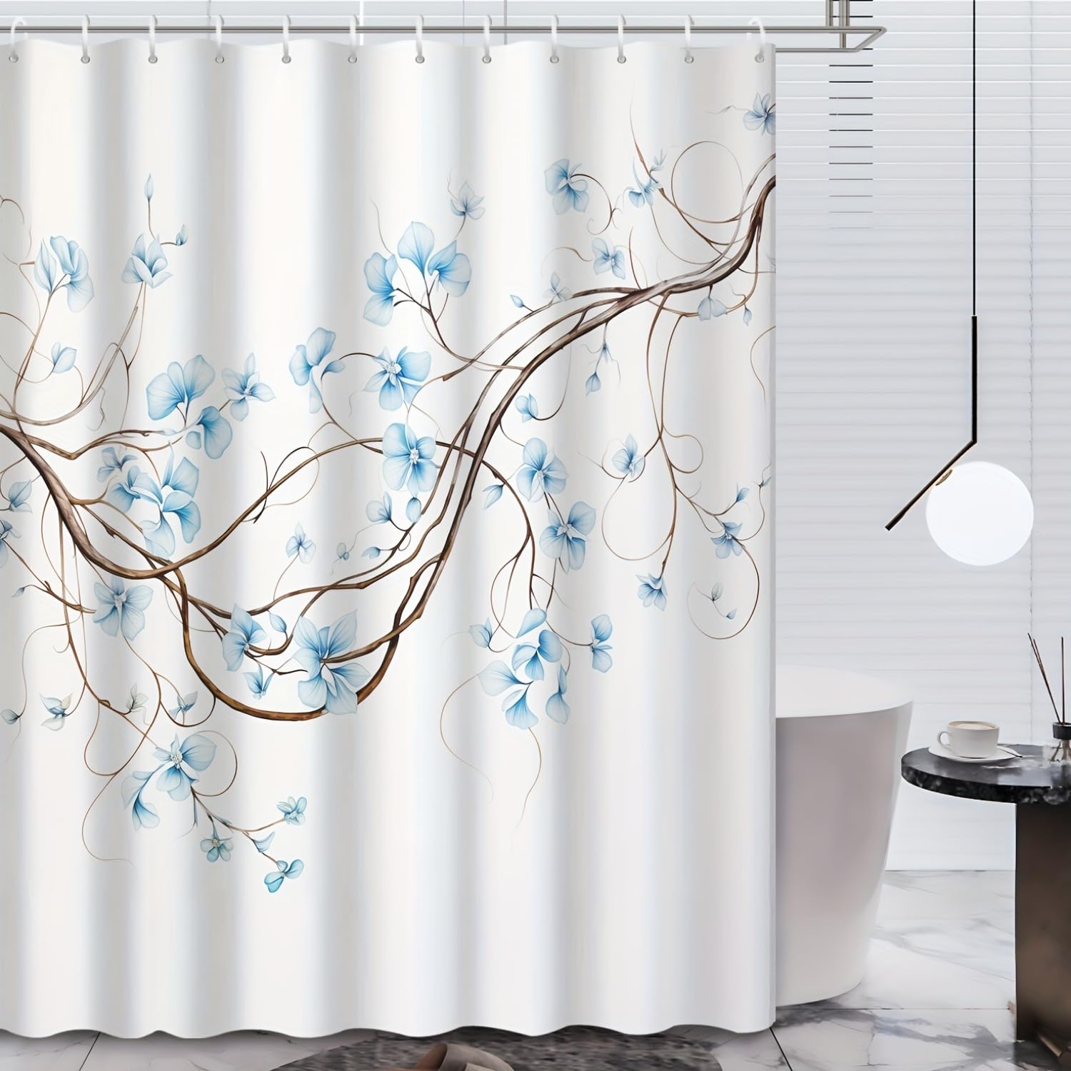GLKSDLPO 1pc Elegant Blue Floral Branch Shower Curtain Ideal for Bathroom, Hotel, and Apartment Decor, All-Season Use(91x210cm/36x83in(WxH))